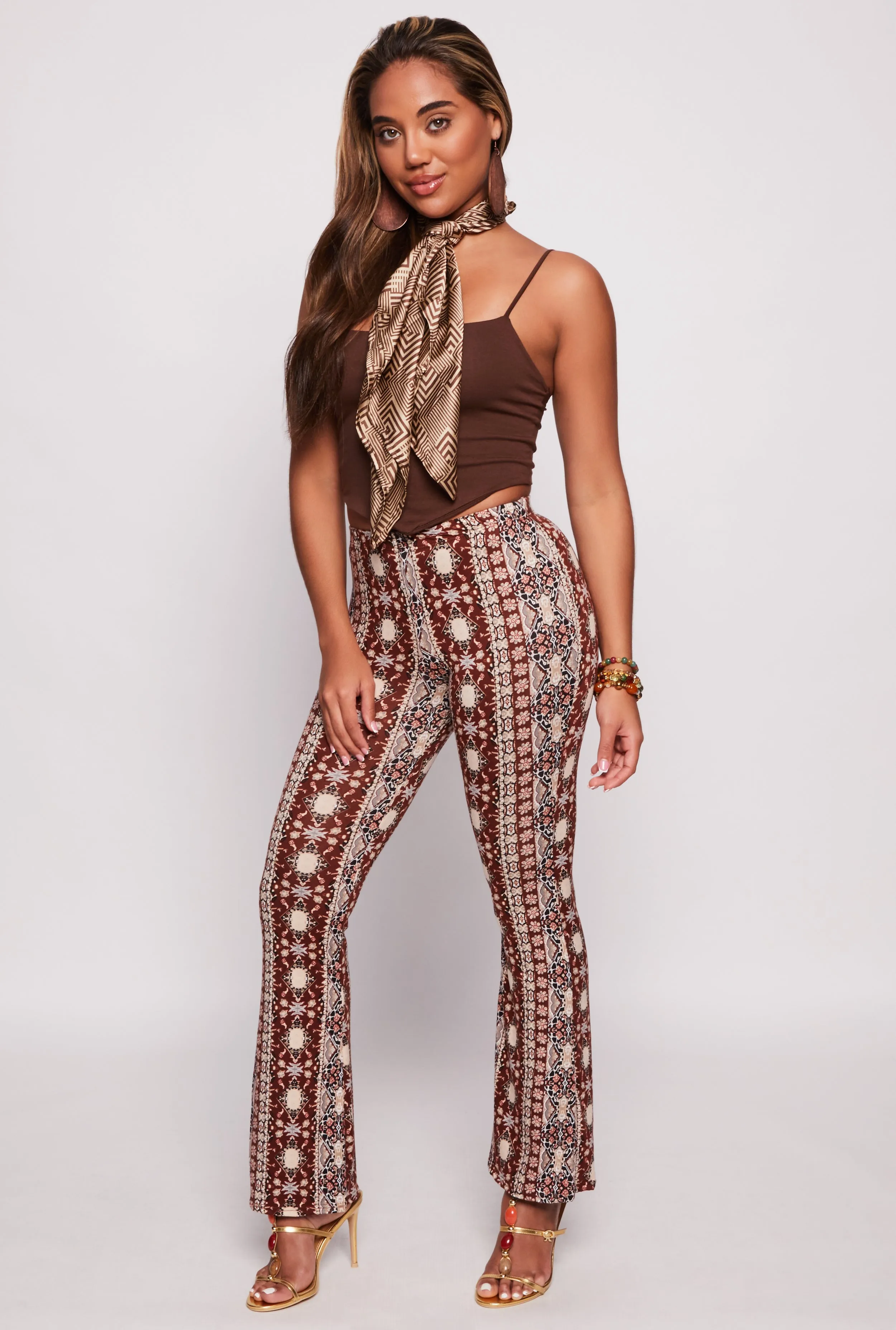 Boho Border Print Flared Pants sold by Rainbow