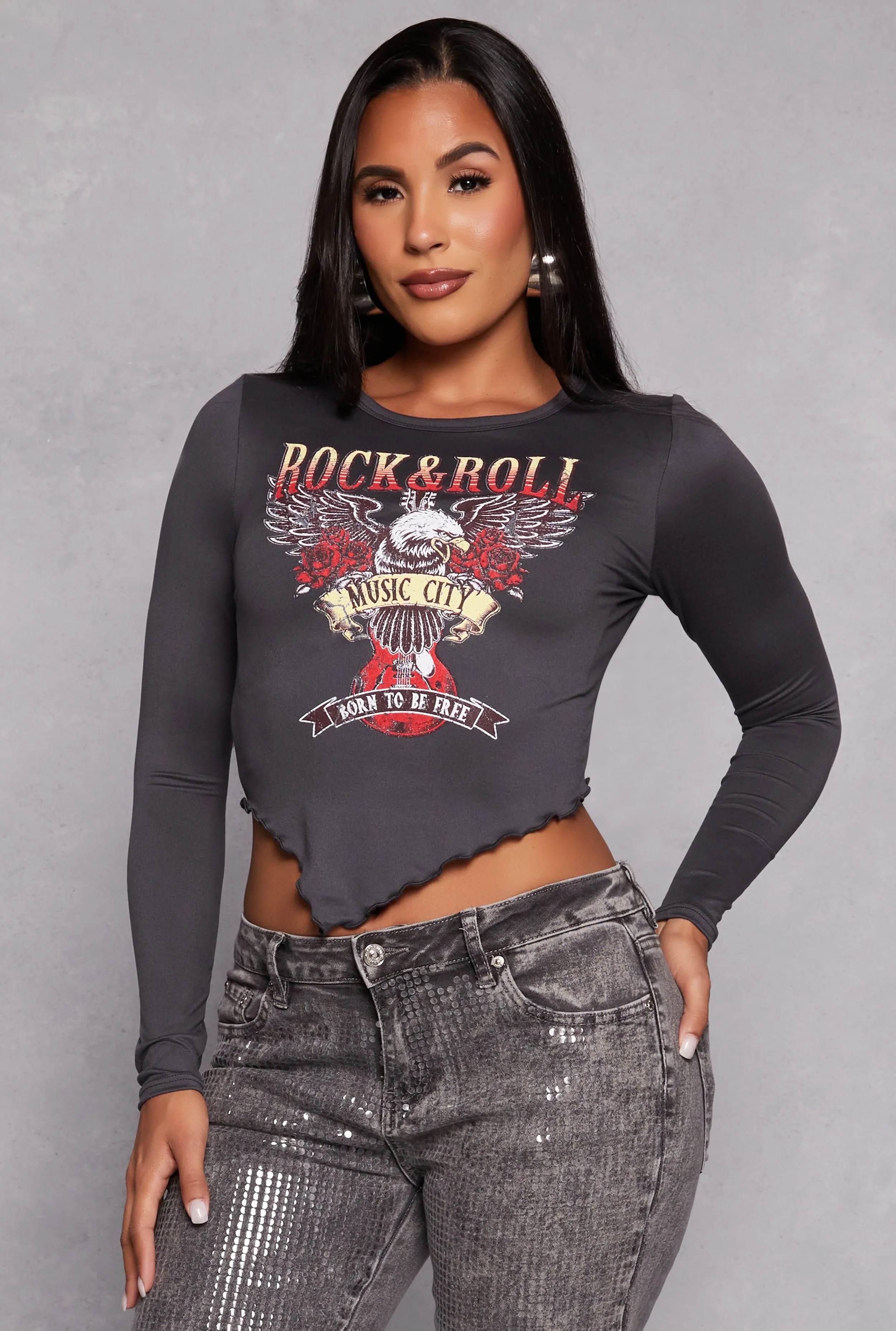 Rock and Roll Eagle Graphic Crop Top sold by Rainbow