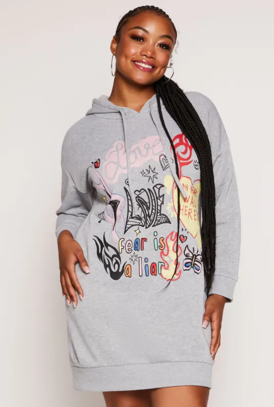 Plus Size Love Graffiti Graphic Hoodie Dress sold by Rainbow