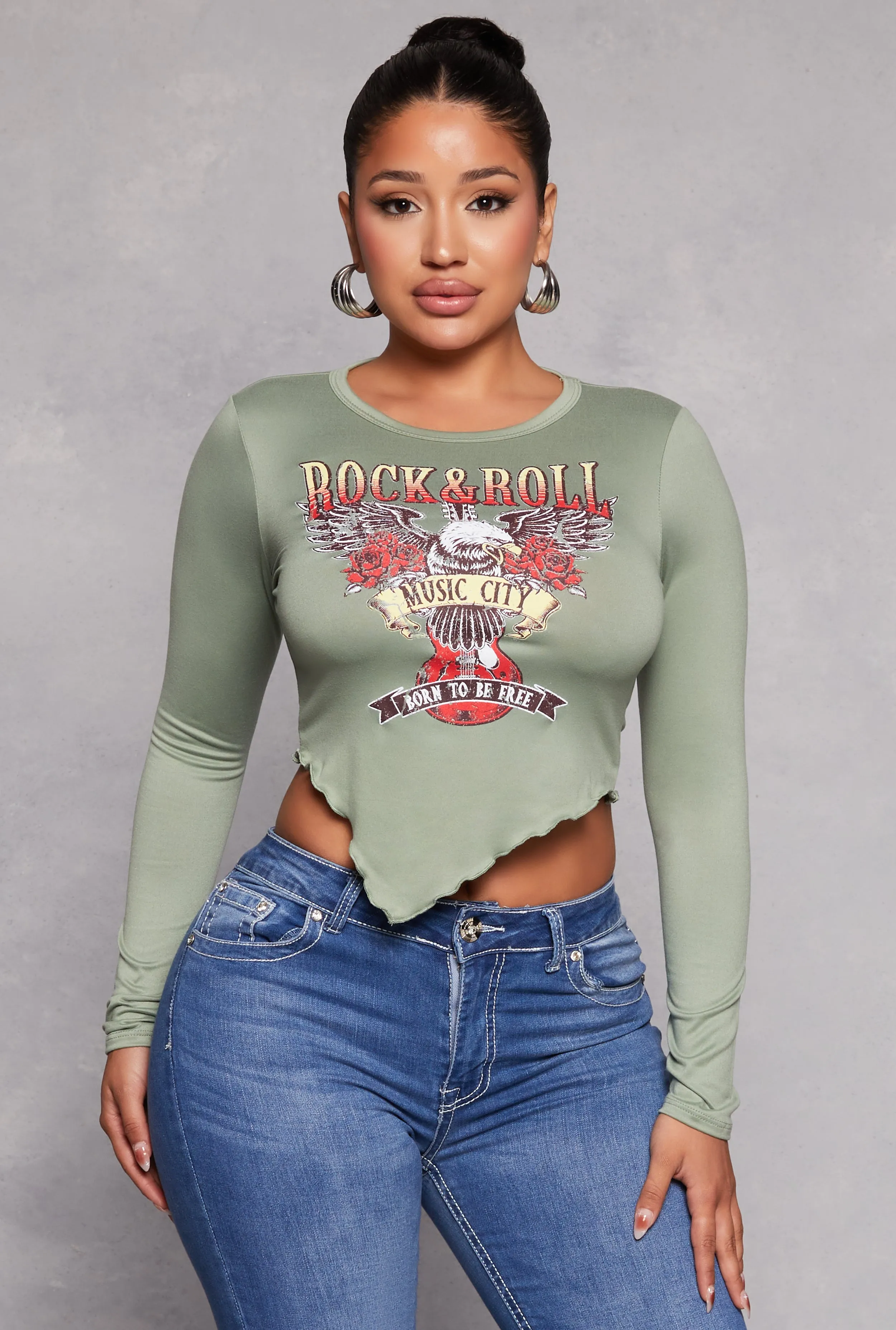 Rock and Roll Eagle Graphic Crop Top sold by Rainbow