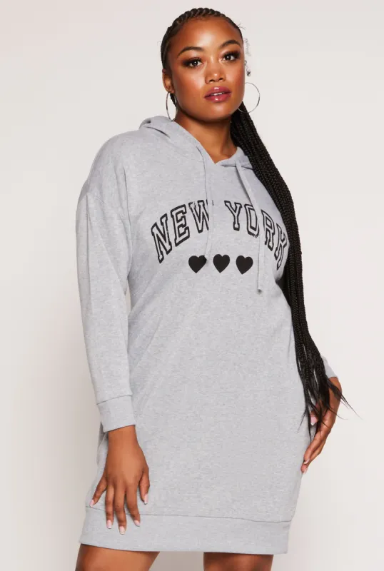 Plus Size New York Graphic Hoodie Dress sold by Rainbow