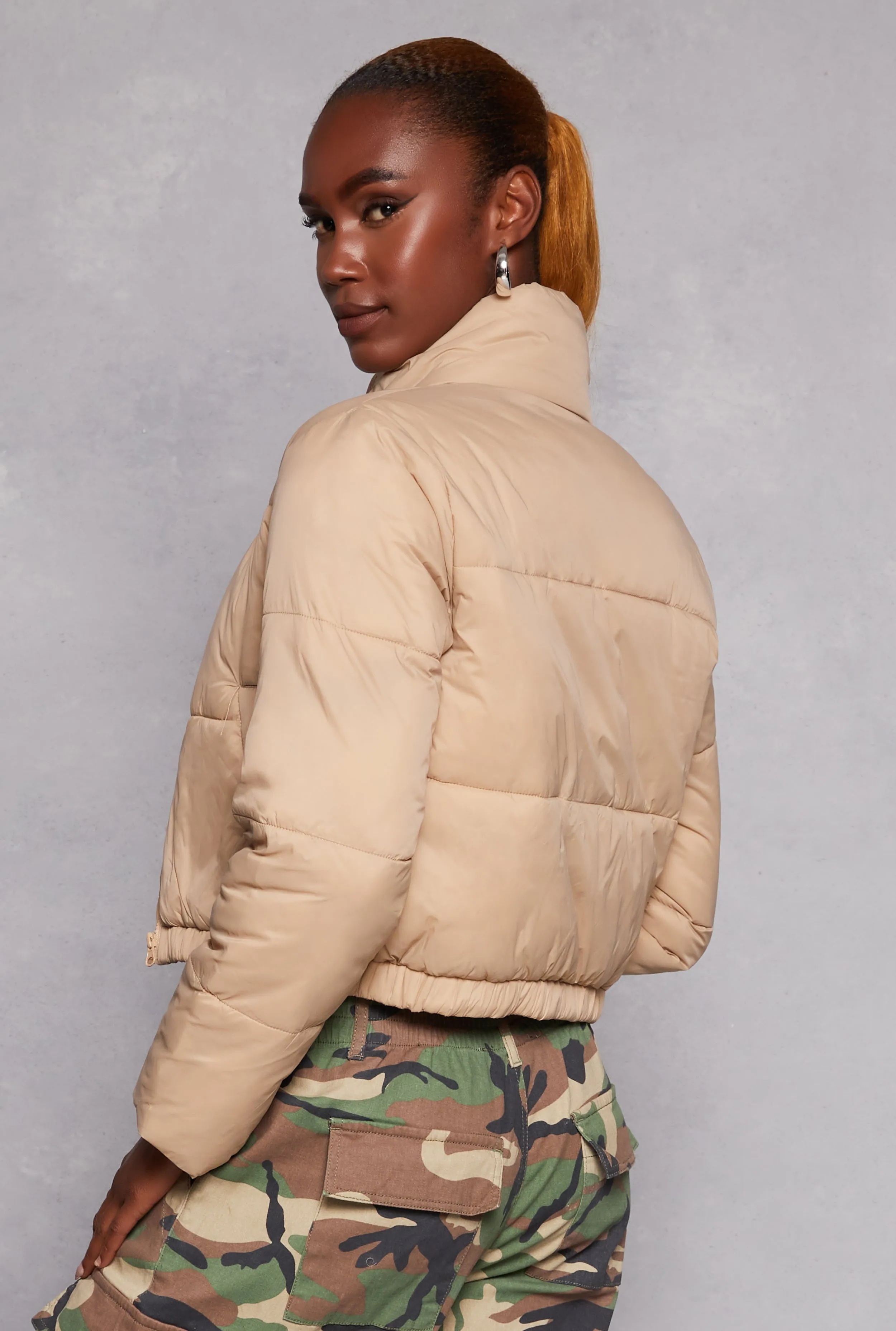 Nylon Zip Front Cropped Puffer Jacket sold by Rainbow product image thumbnail 3