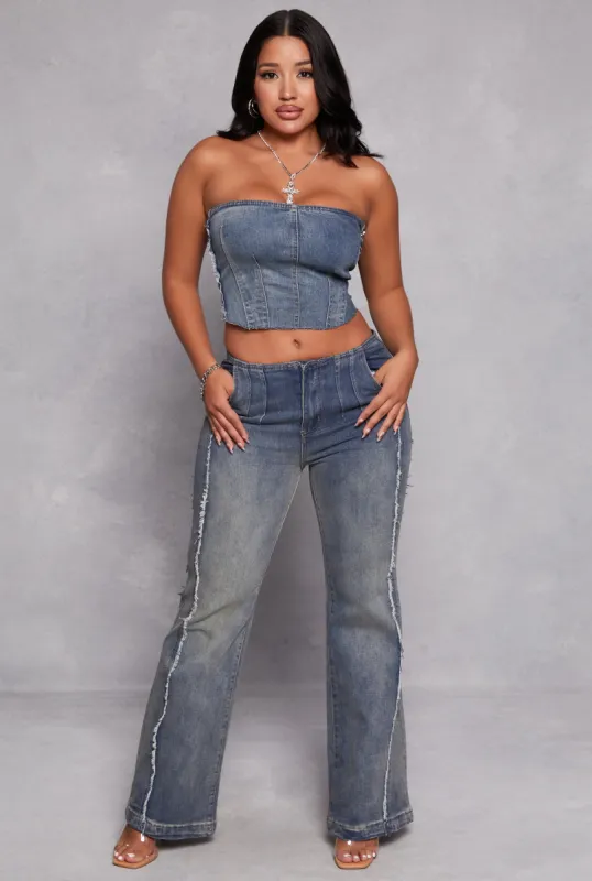 Frayed Trim Wide Leg Jeans sold by Rainbow