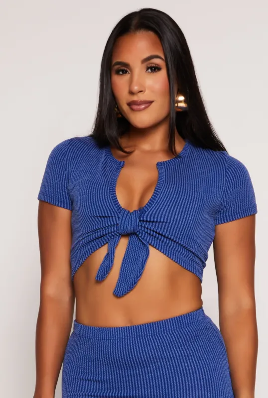 Ribbed Tie Front Crop Top sold by Rainbow