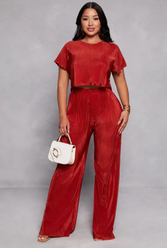 Plisse Wide Leg Pants sold by Rainbow