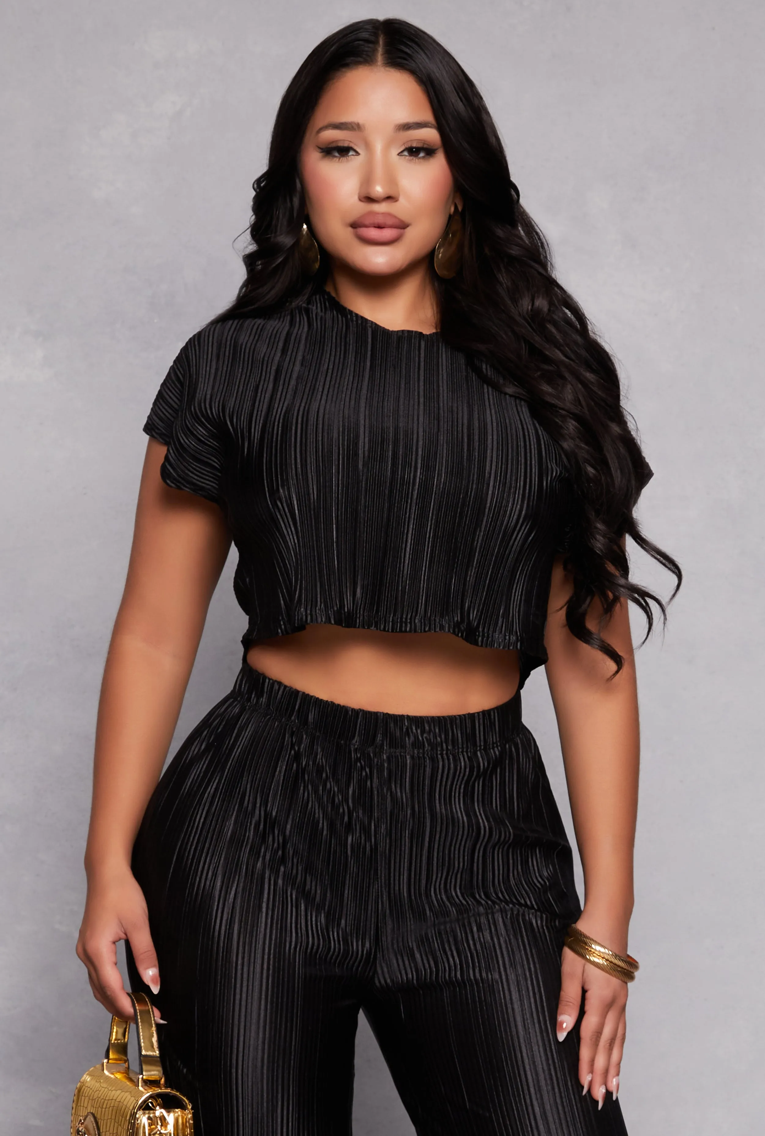 Plisse Crew Neck Crop Top sold by Rainbow