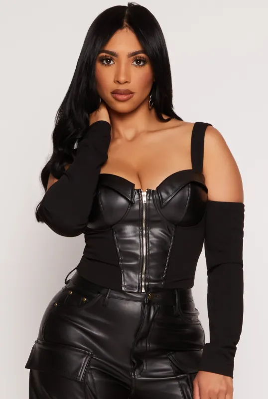 Faux Leather Cold Shoulder Bustier Top sold by Rainbow