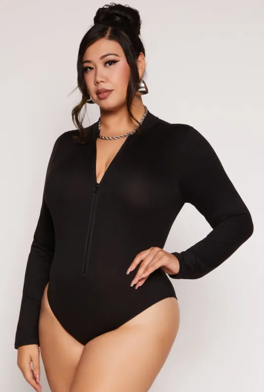Plus Size Zip Front Mock Neck Bodysuit sold by Rainbow