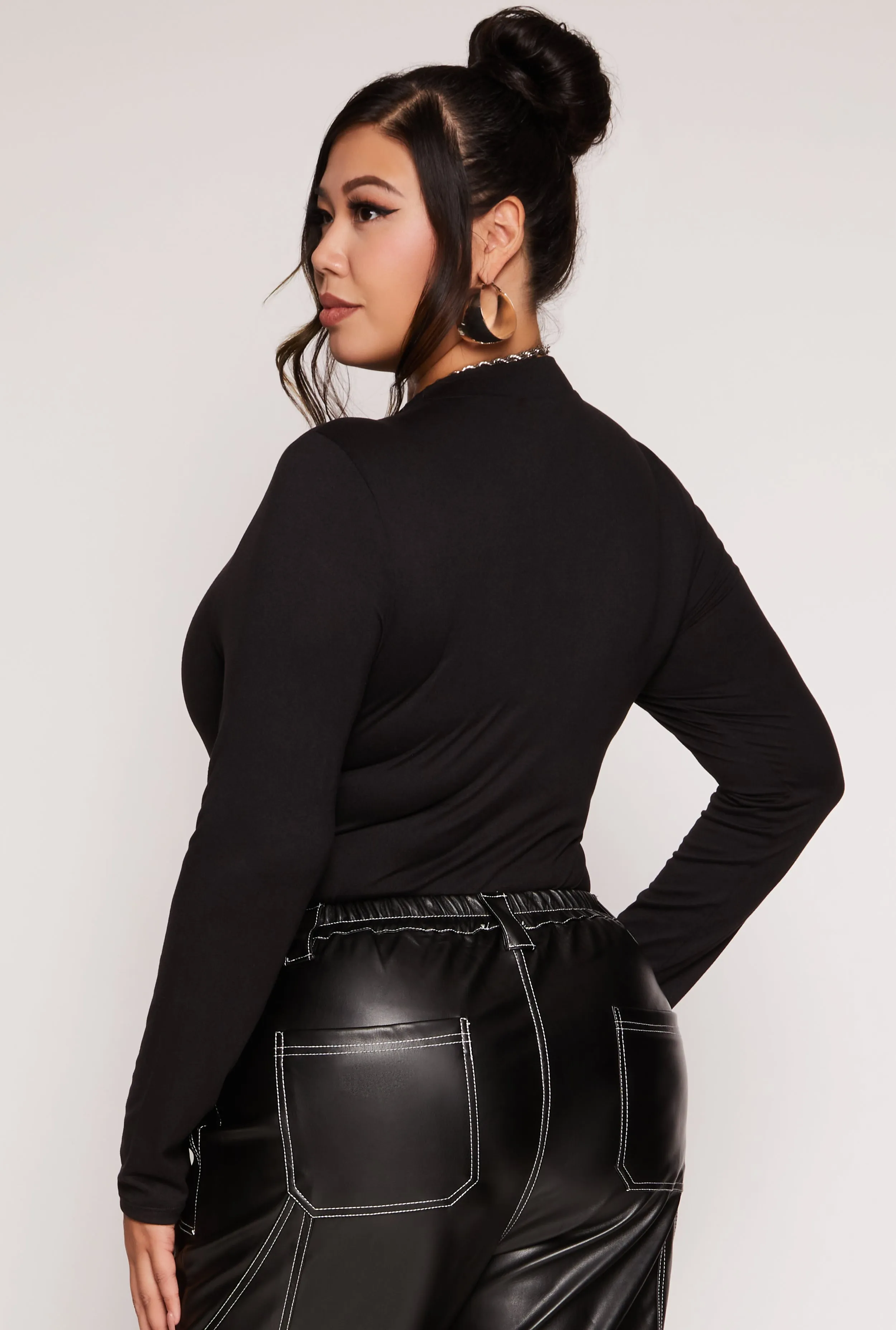 Plus Size Zip Front Mock Neck Bodysuit sold by Rainbow product image thumbnail 3