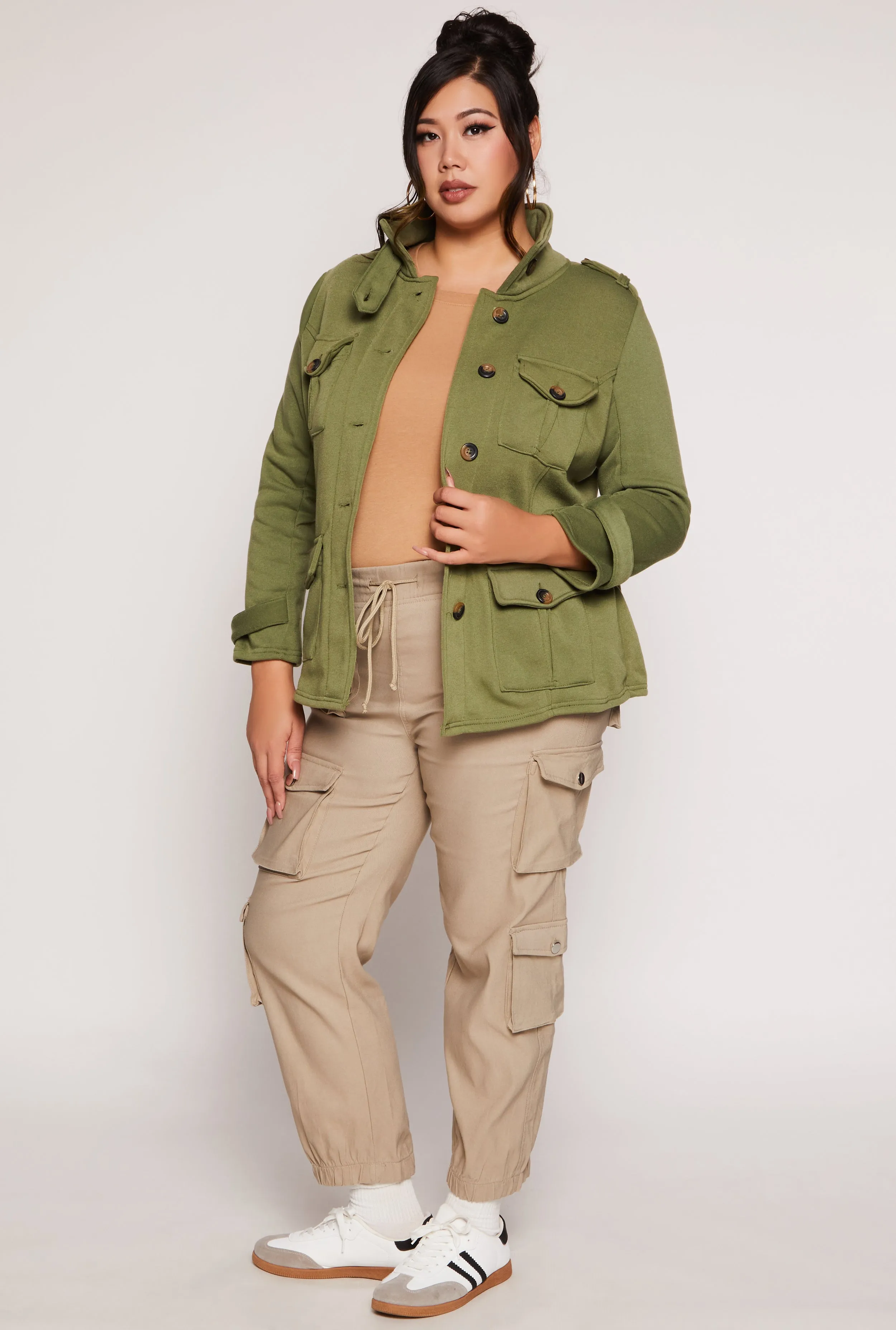 Plus Size Fleece Belted Military Jacket sold by Rainbow product image thumbnail 2