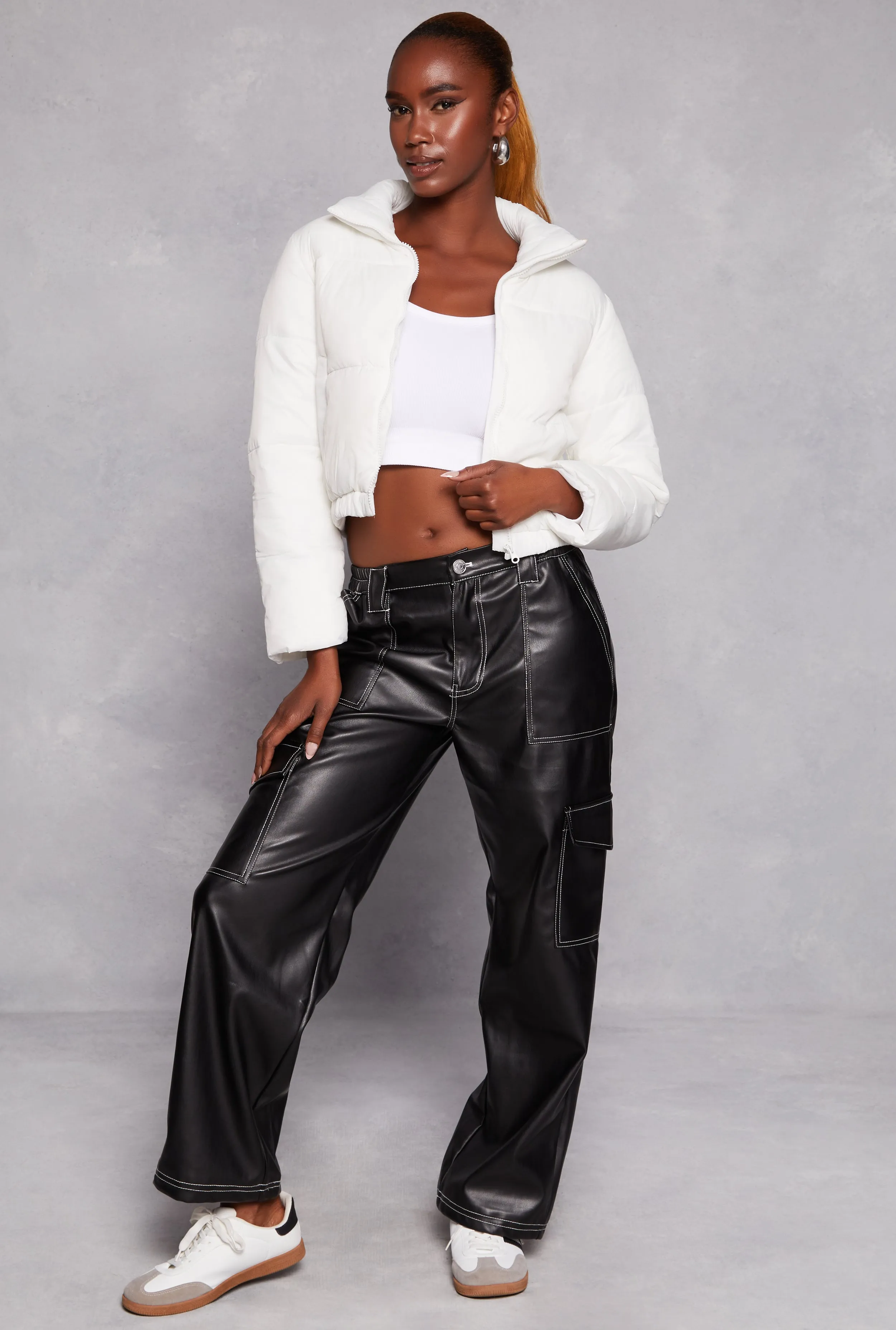 Nylon Zip Front Cropped Puffer Jacket sold by Rainbow product image thumbnail 2