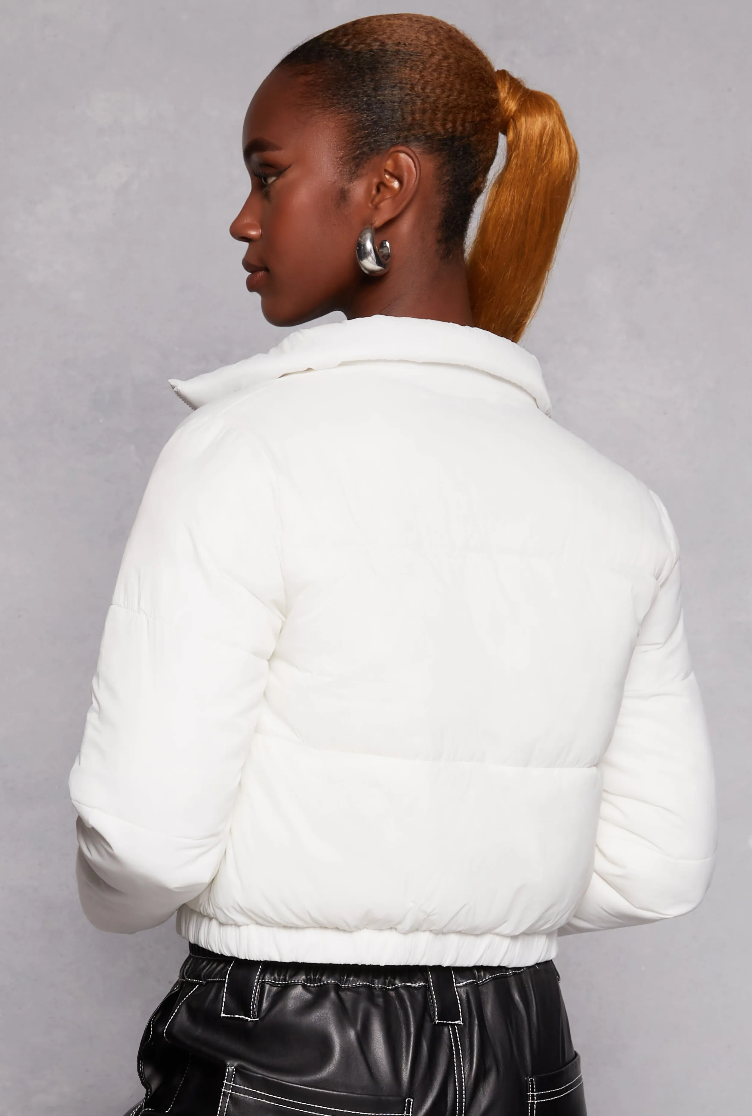 Nylon Zip Front Cropped Puffer Jacket sold by Rainbow product image thumbnail 3