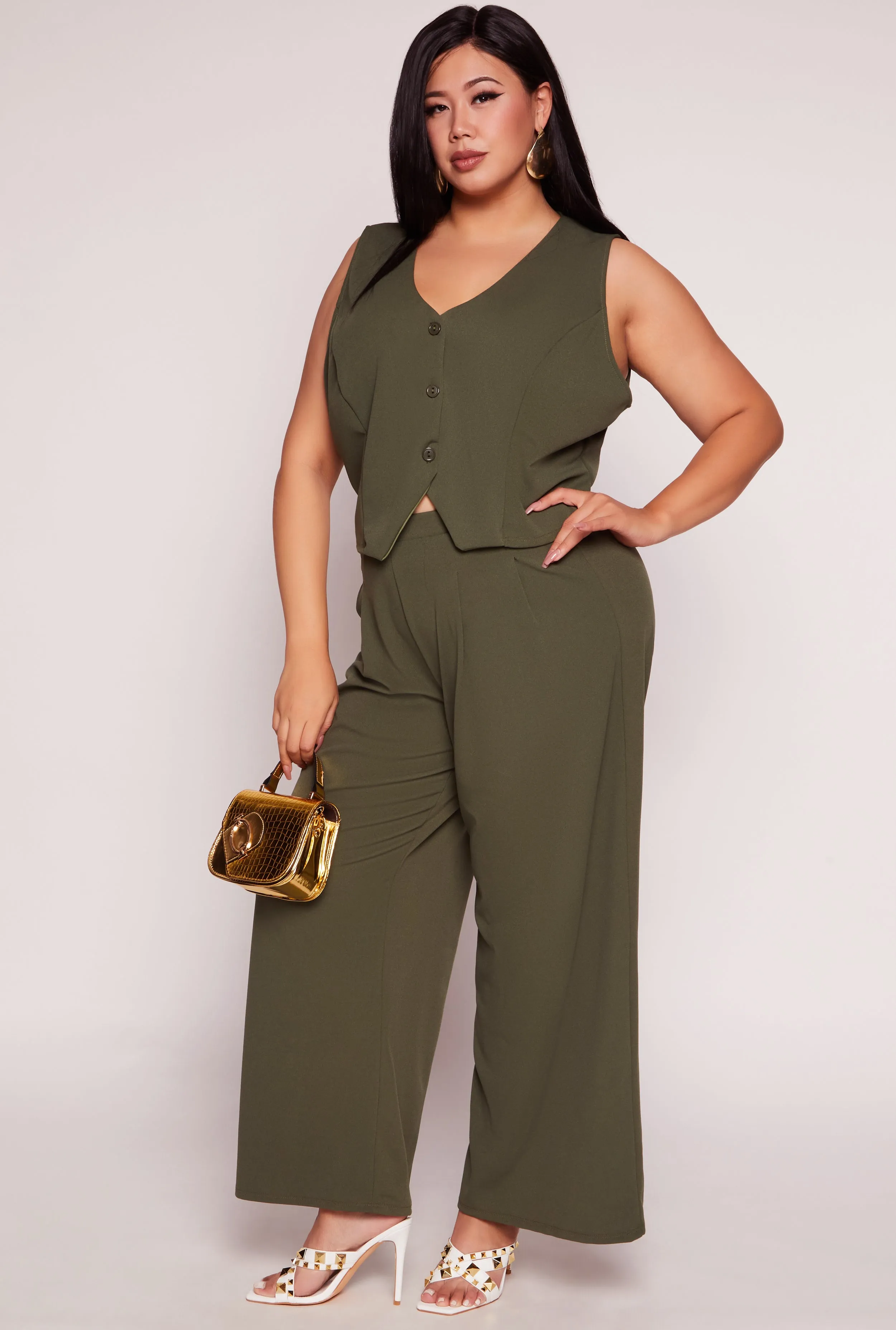 Plus Size High Waist Wide Leg Dress Pants sold by Rainbow