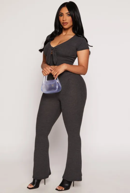 Waffle Knit Tie Front Crop Top sold by Rainbow