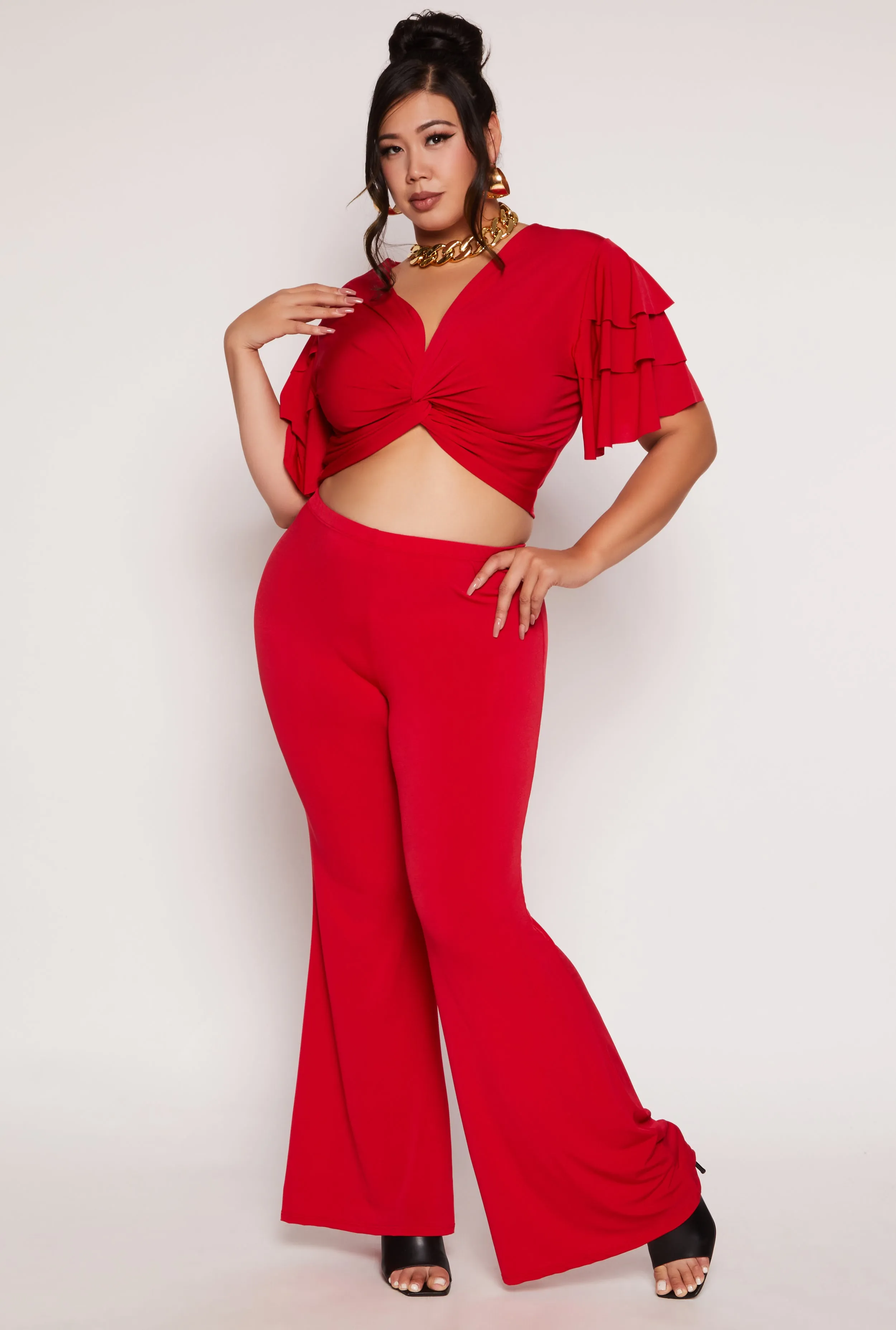 Plus Size Tiered Sleeve Twist Front Crop Top sold by Rainbow product image thumbnail 2