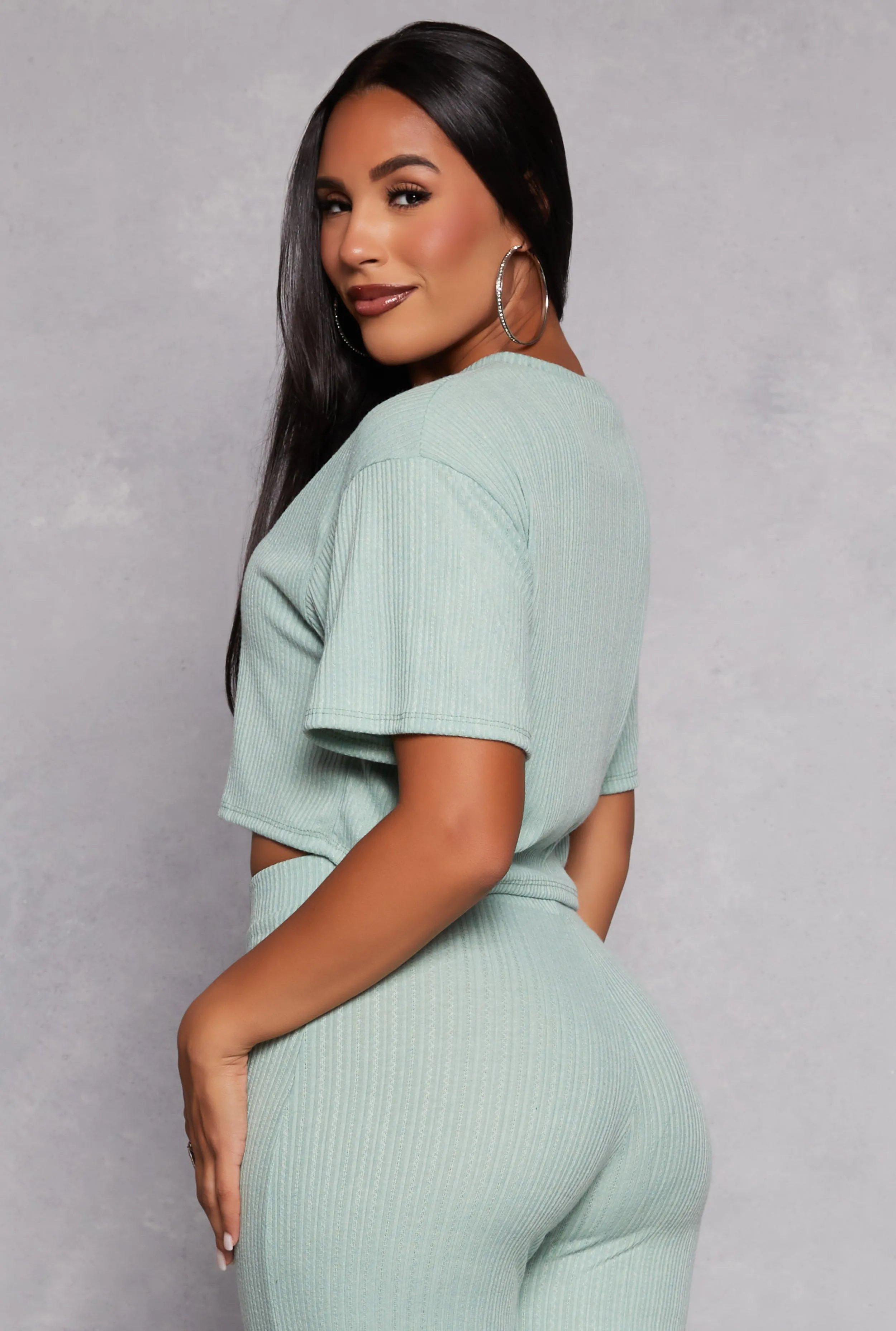 Ribbed Knit Crew Neck Cropped Tee sold by Rainbow product image thumbnail 3