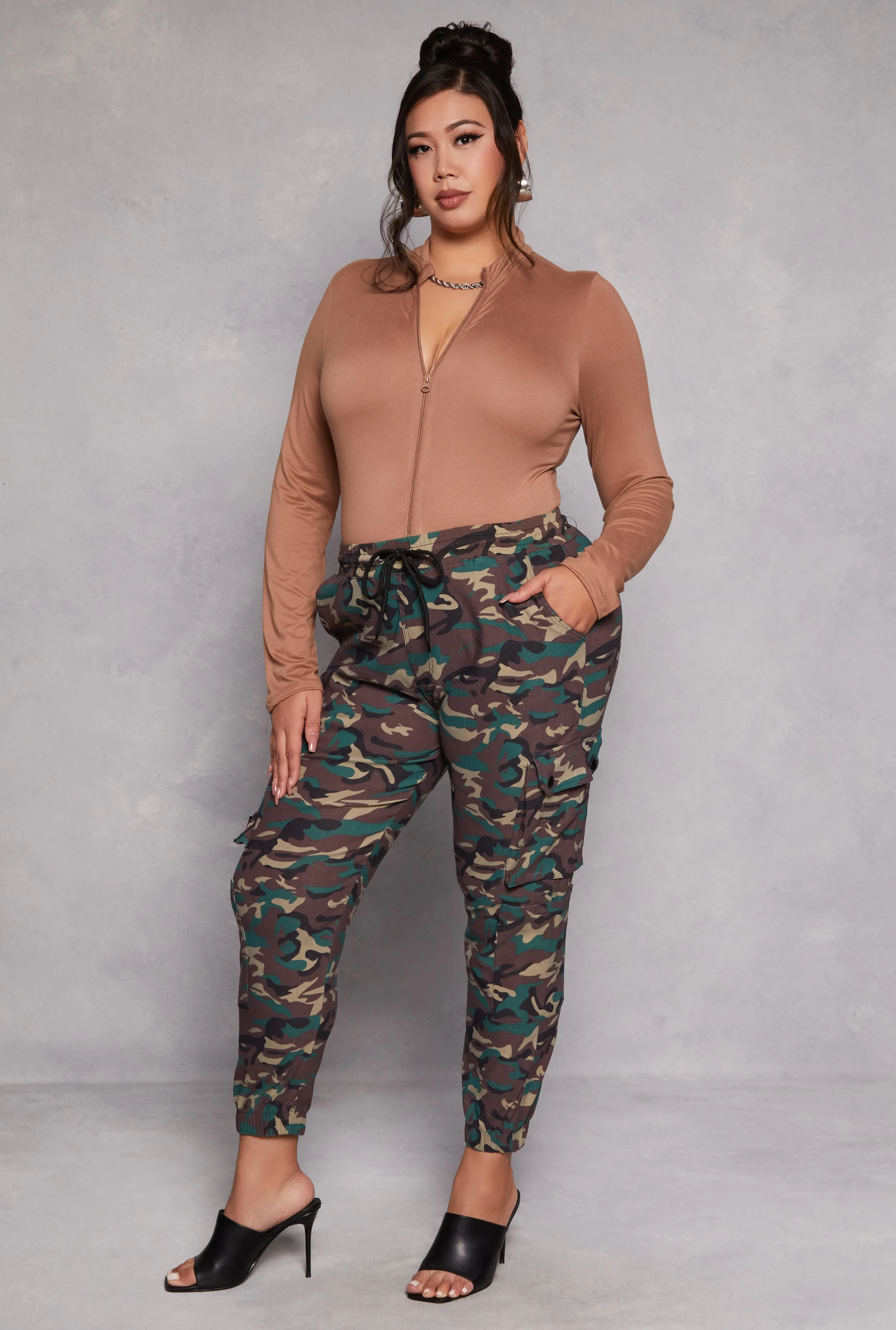 Plus Size Camo Cargo Pocket Joggers sold by Rainbow