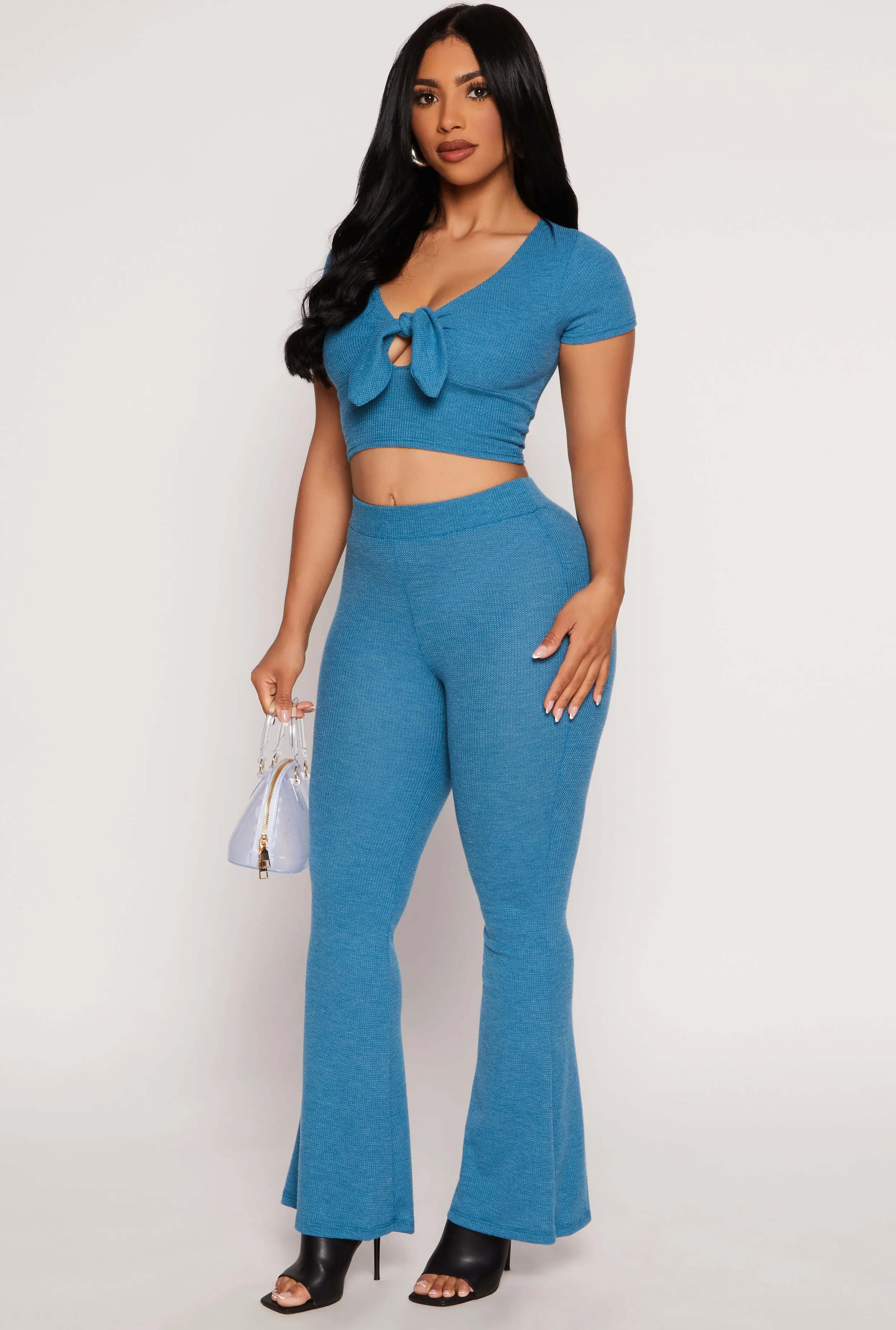 Waffle Knit High Waist Flare Pants sold by Rainbow