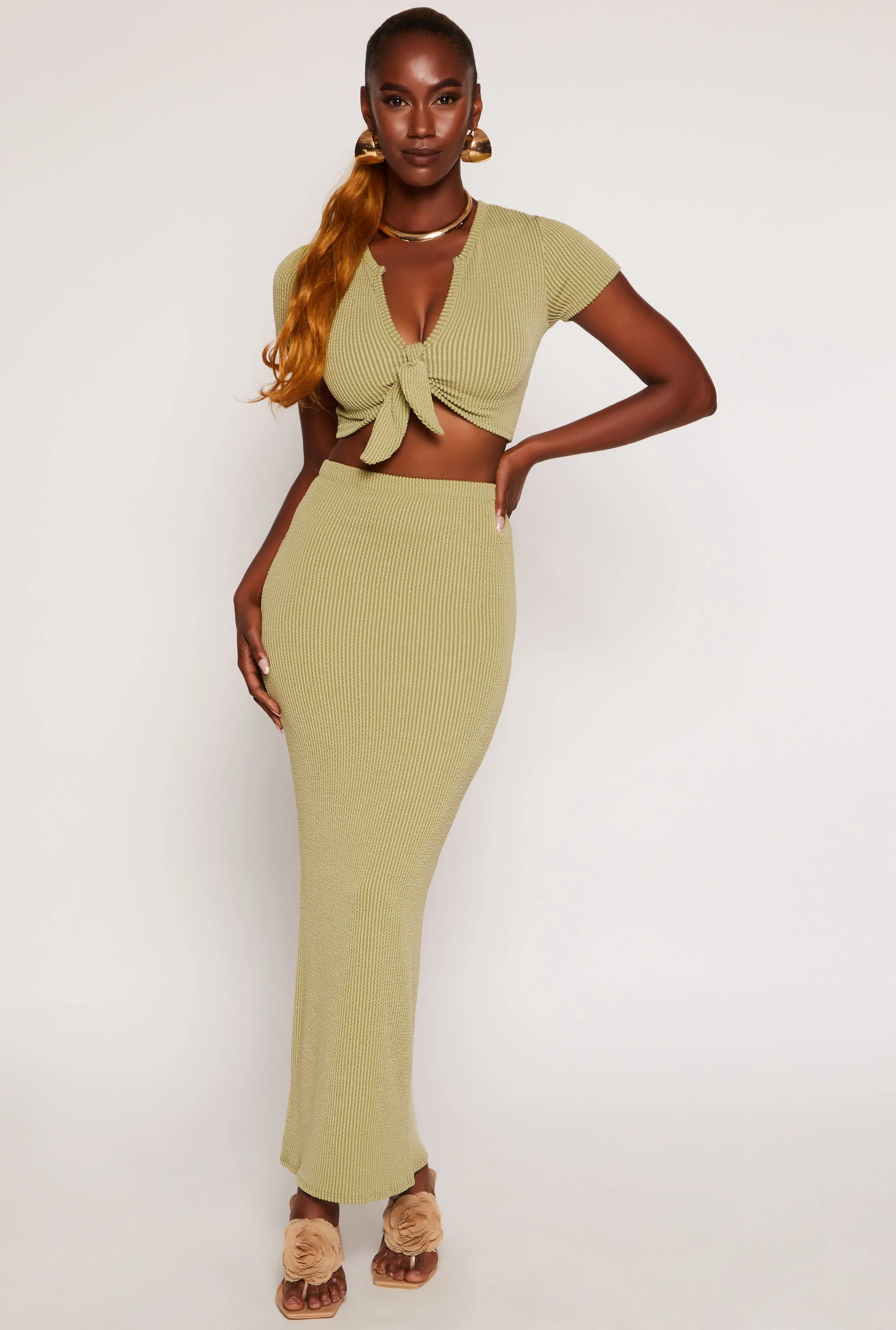 Ribbed High Waist Maxi Pencil Skirt sold by Rainbow