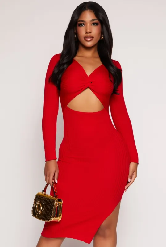 Twist Front Cut Out Side Slit Midi Dress sold by Rainbow