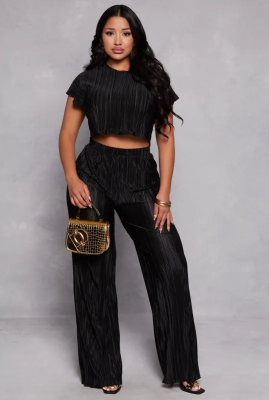 Plisse Wide Leg Pants sold by Rainbow