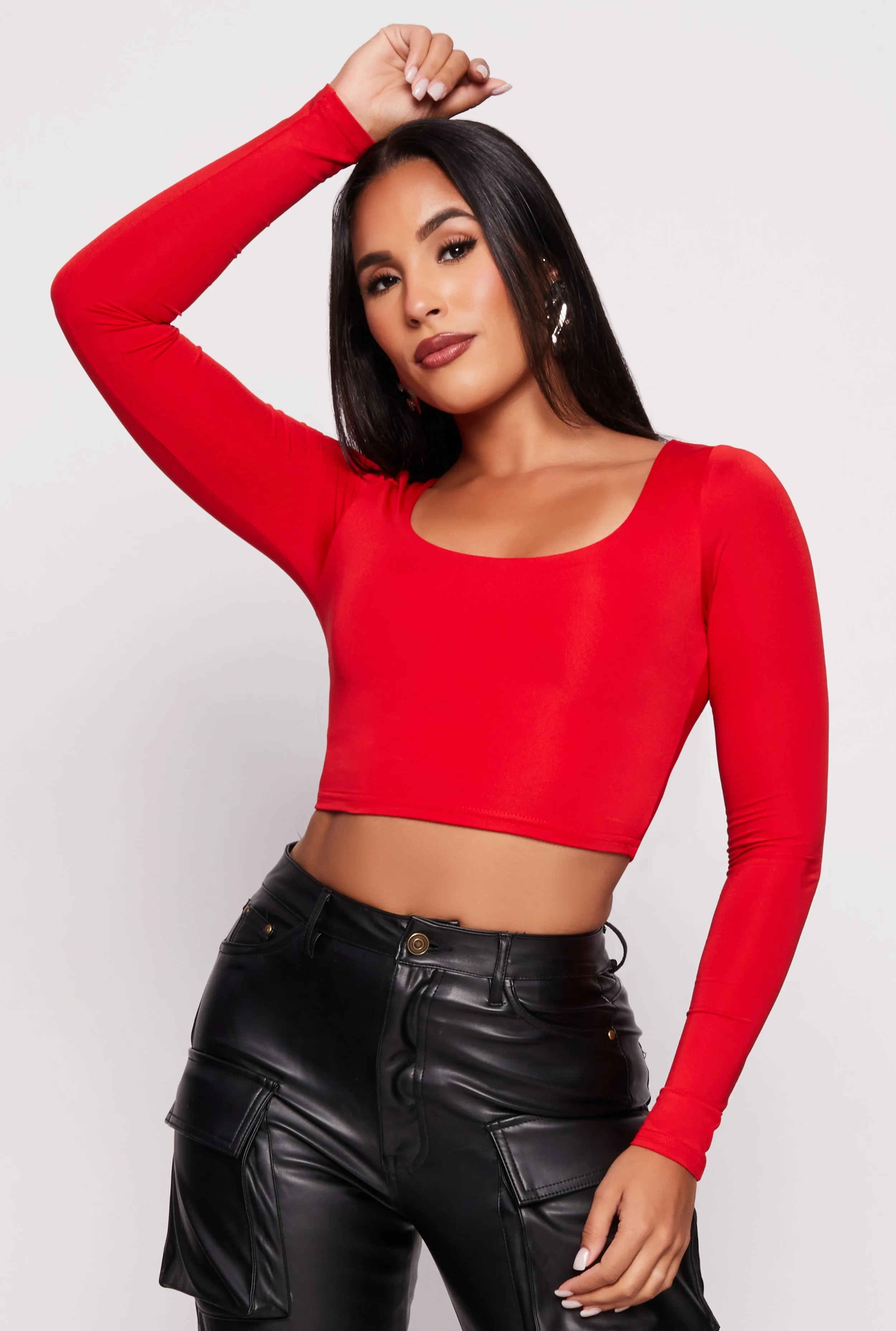 Daisy Scoop Neck Long Sleeve Crop Top sold by Rainbow