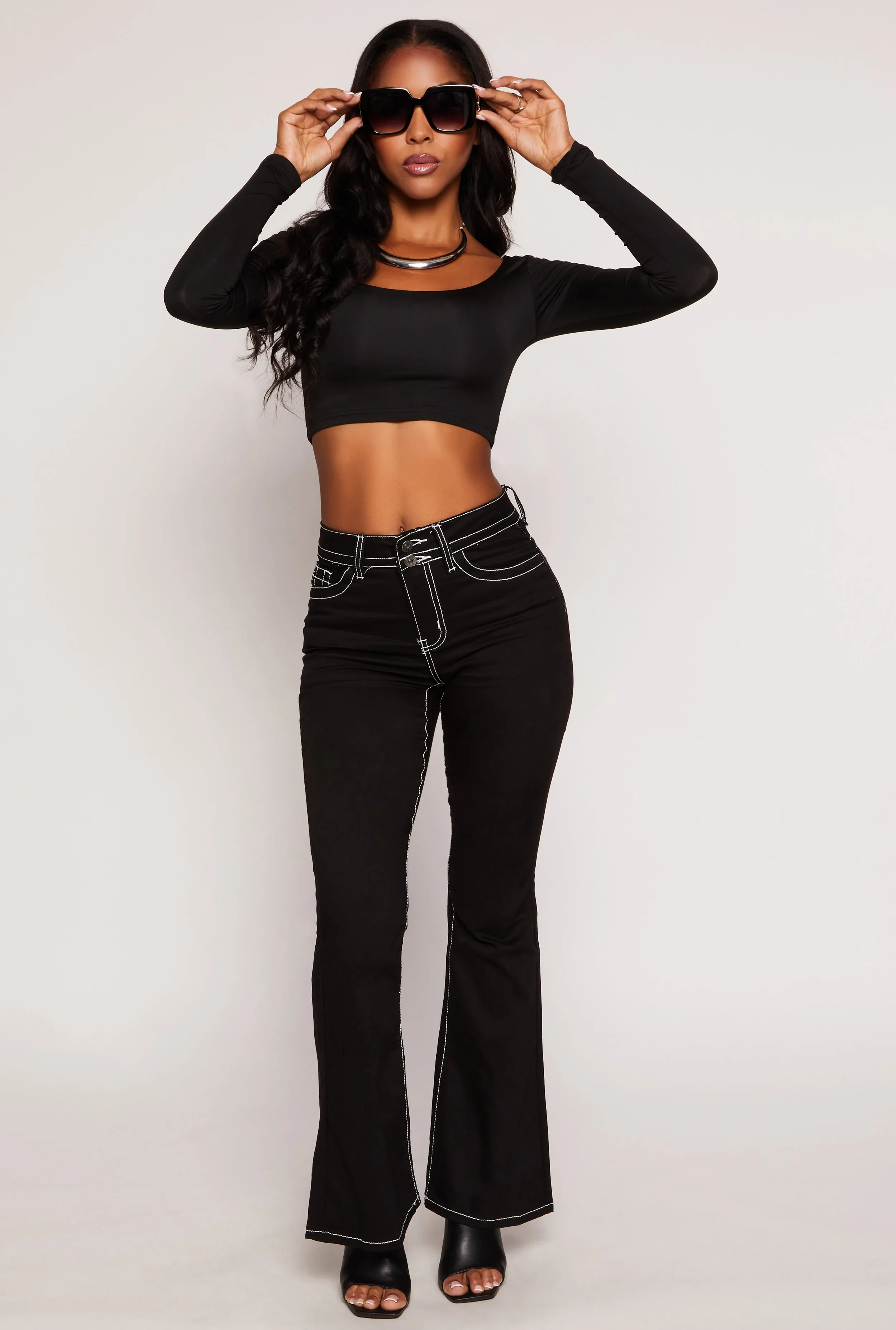 Daisy Scoop Neck Long Sleeve Crop Top sold by Rainbow product image thumbnail 2