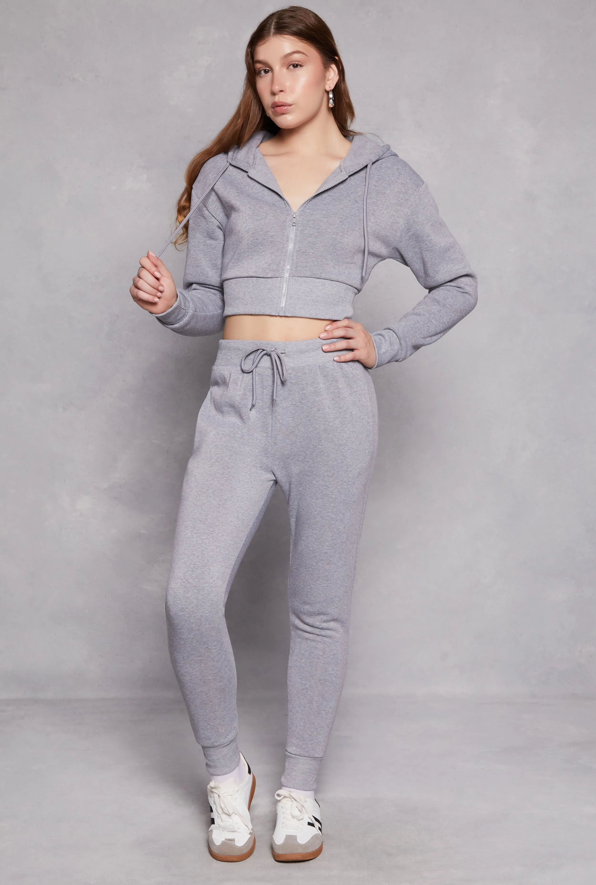 Fleece Solid Cropped Zip Front Hoodie sold by Rainbow product image thumbnail 2