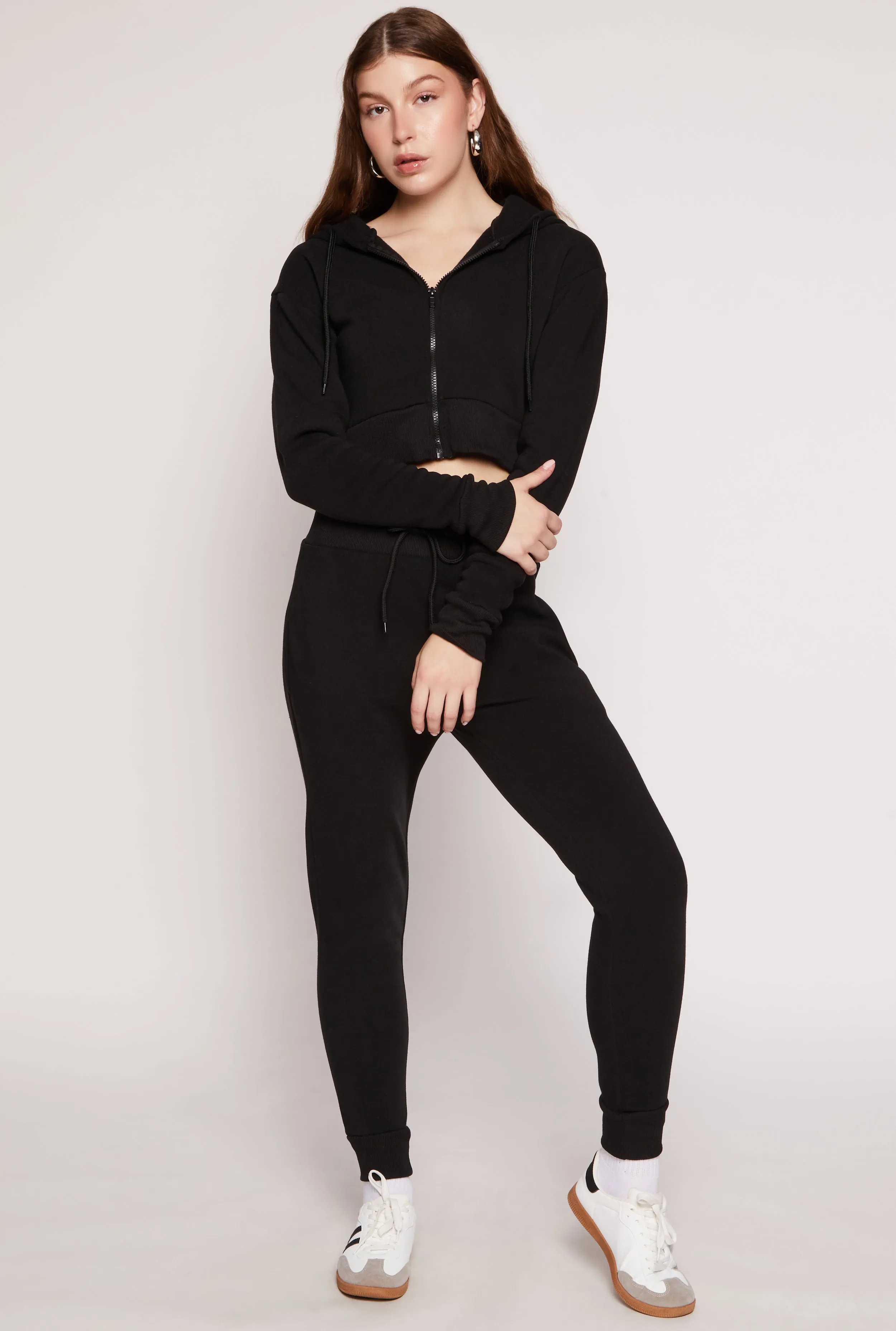 Fleece Solid Cropped Zip Front Hoodie sold by Rainbow product image thumbnail 2