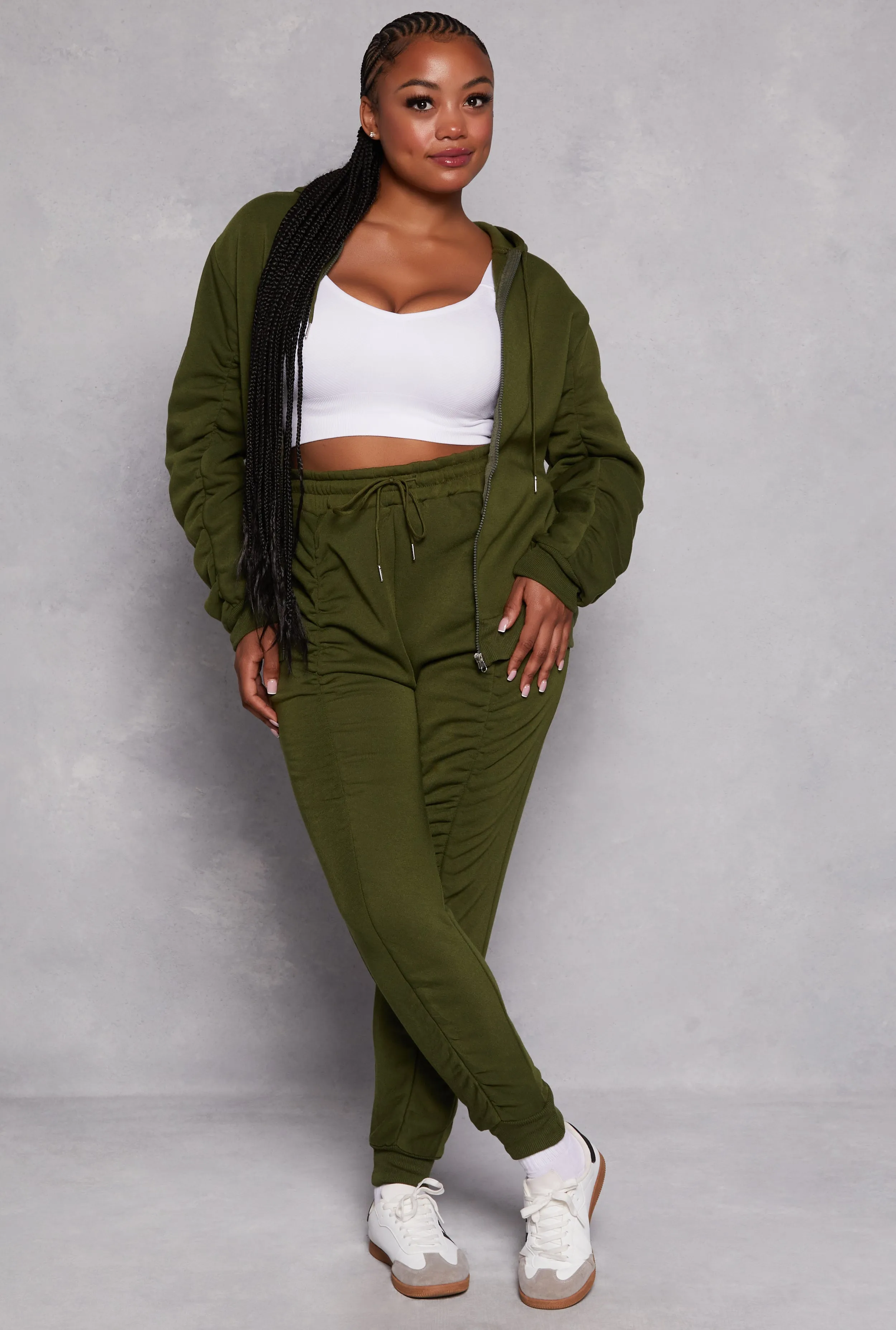 Plus Size Ruched Sleeve Zip Front Hoodie sold by Rainbow product image thumbnail 2