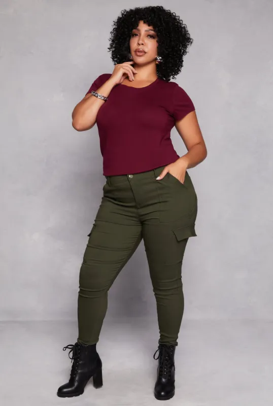 Plus Size Hyper Stretch Cargo Pocket Skinny Leg Pants sold by Rainbow
