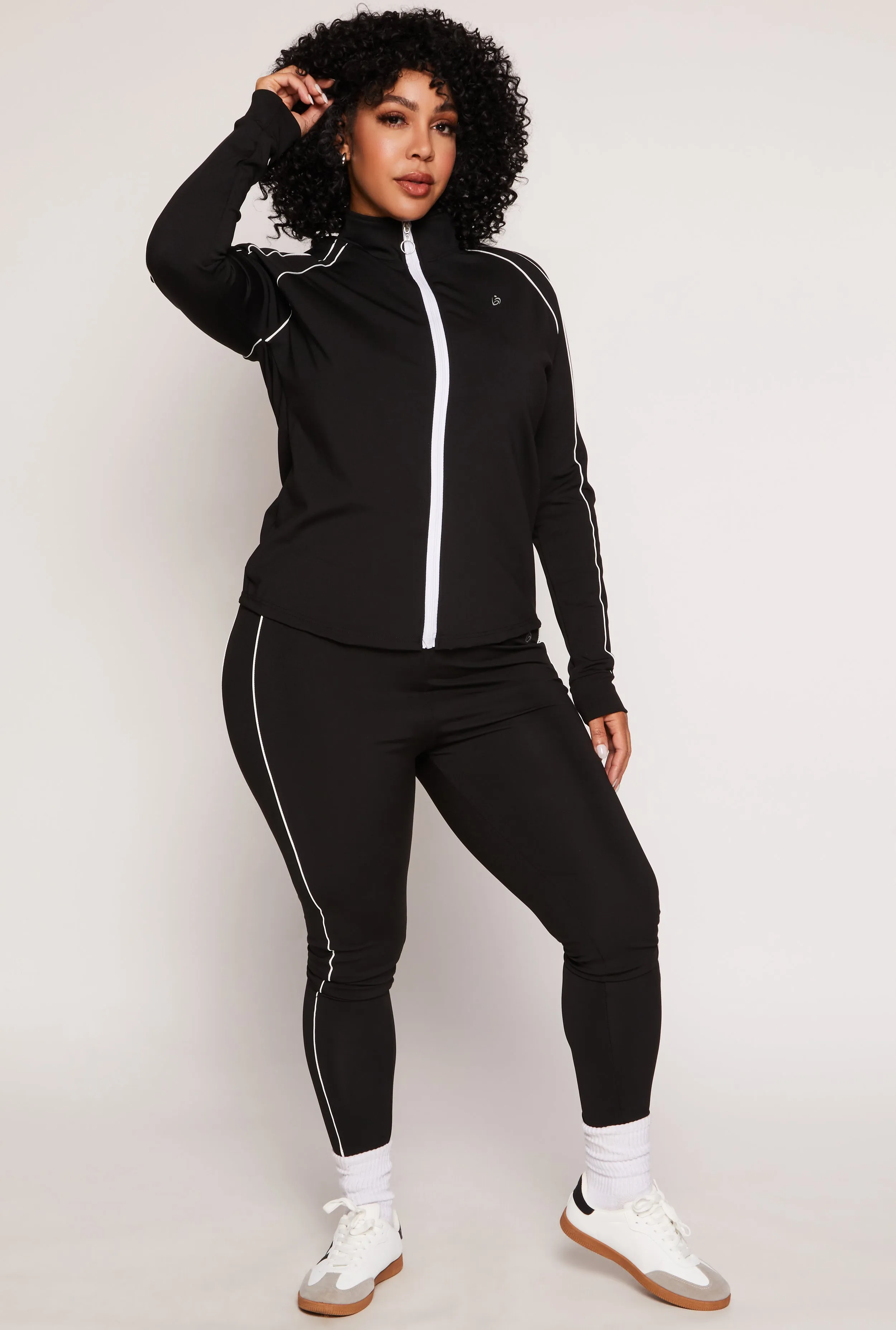 Plus Size Contrast Piping Zip Front Track Jacket sold by Rainbow product image thumbnail 2