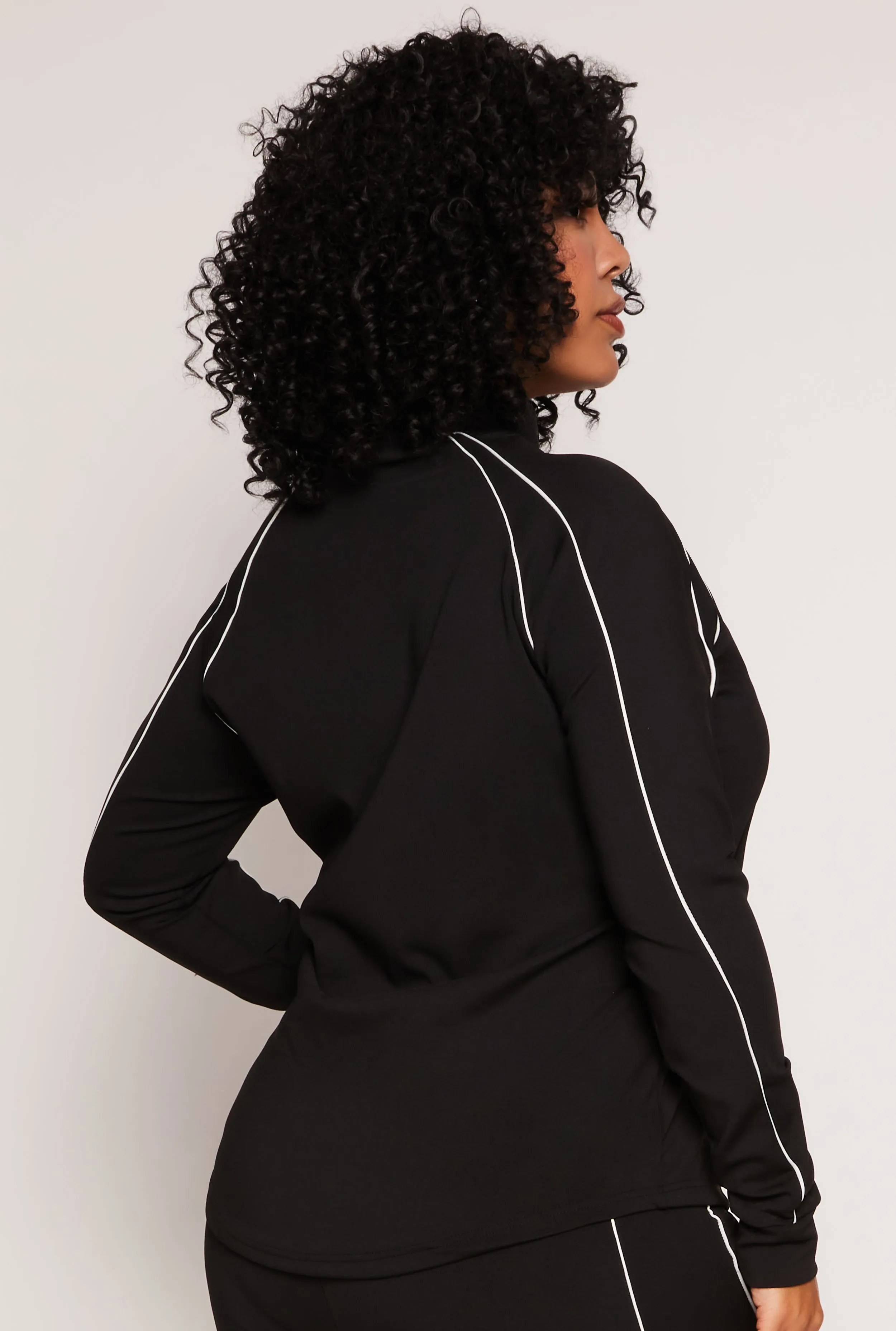 Plus Size Contrast Piping Zip Front Track Jacket sold by Rainbow product image thumbnail 3