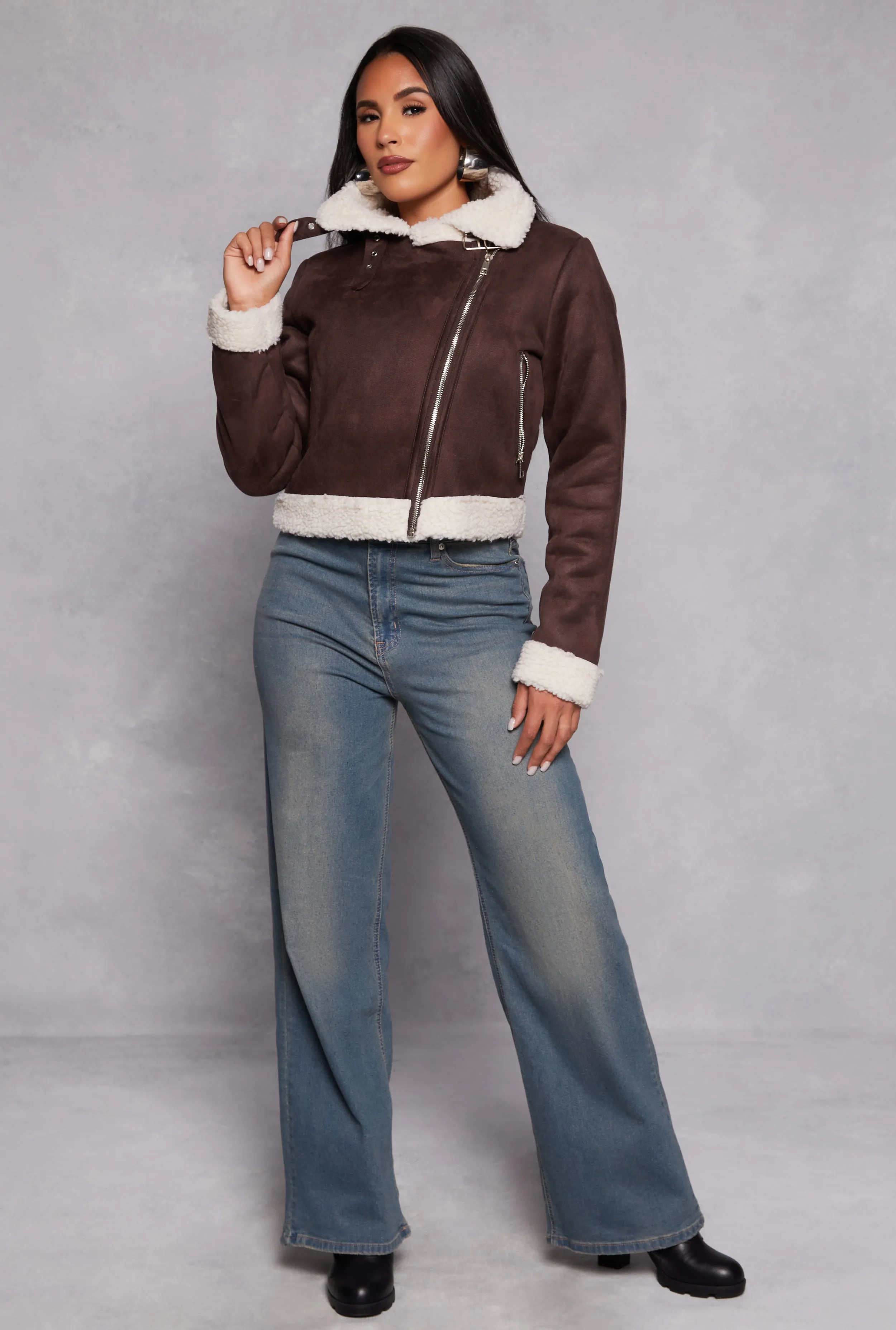 Faux Suede Sherpa Moto Jacket sold by Rainbow product image thumbnail 2