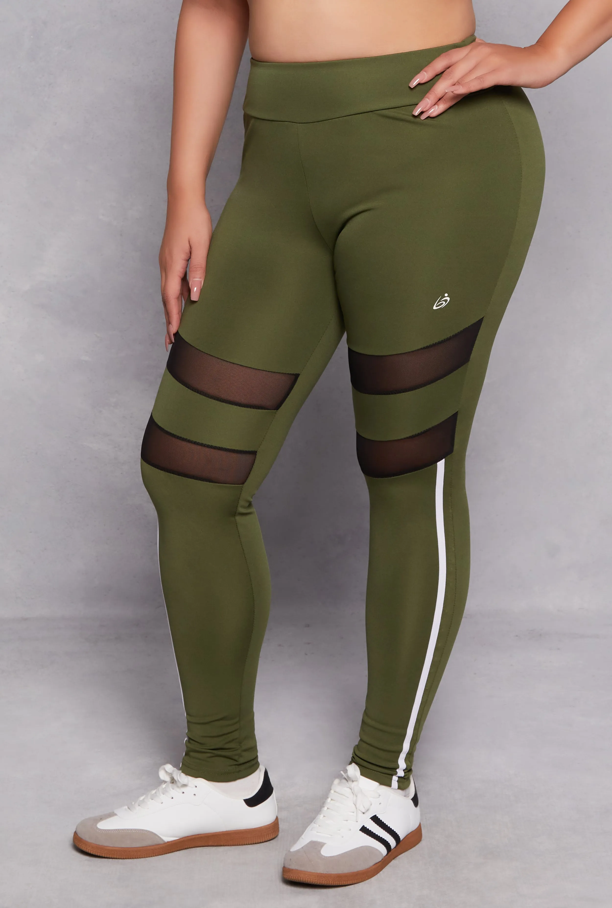Plus Size Contrast Trim Mesh Detail Leggings sold by Rainbow