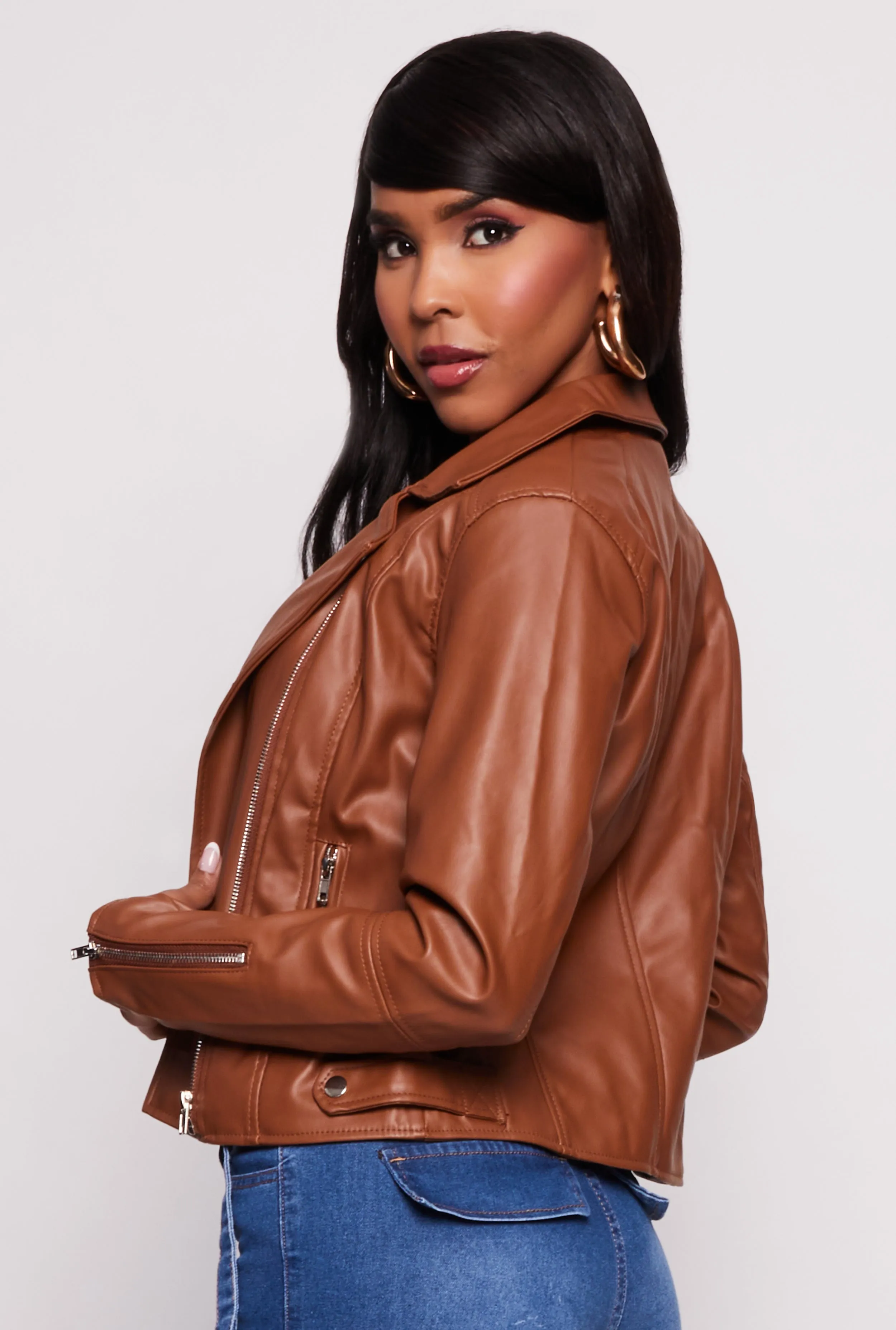 Faux Leather Zip Front Moto Jacket sold by Rainbow product image thumbnail 3