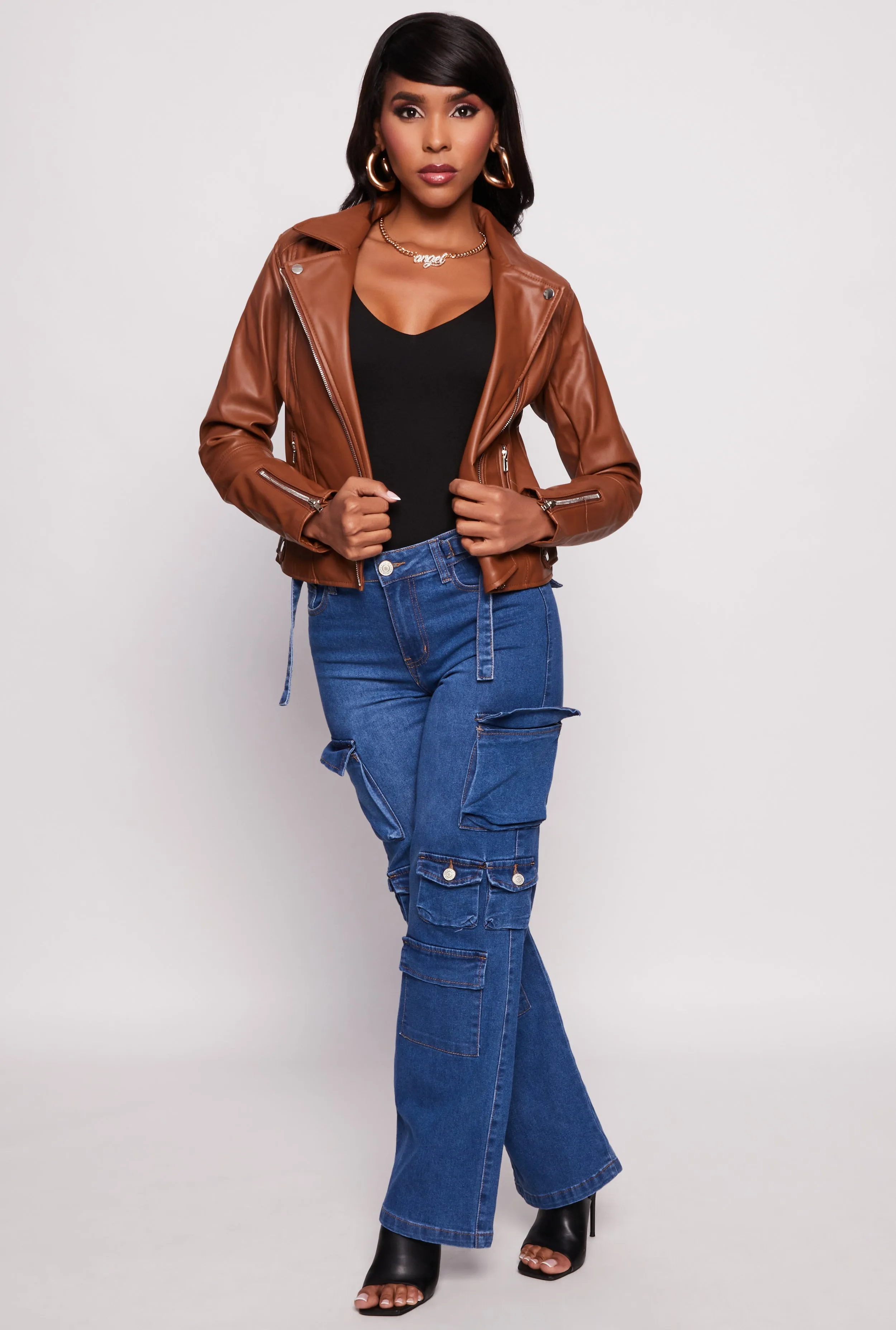 Faux Leather Zip Front Moto Jacket sold by Rainbow product image thumbnail 2