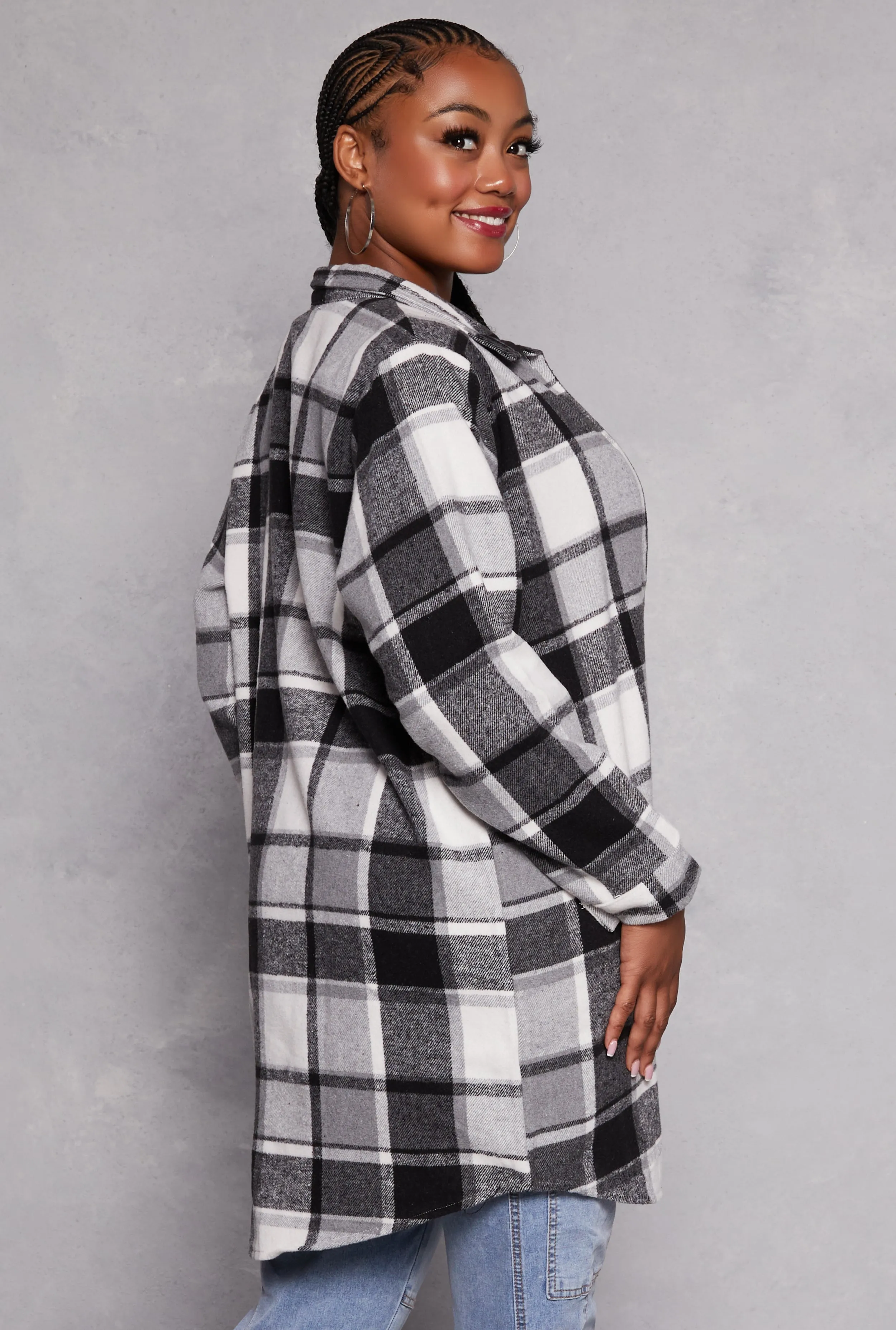 Plus Size Flannel Button Front Long Shacket sold by Rainbow product image thumbnail 3