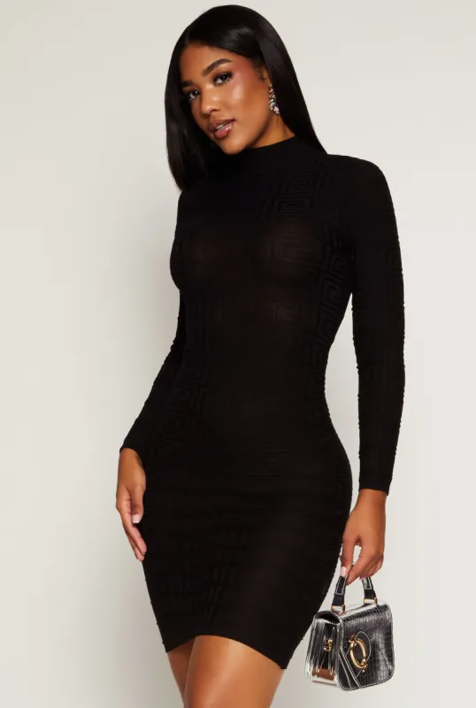 Greek Key Mock Neck Long Sleeve Dress sold by Rainbow