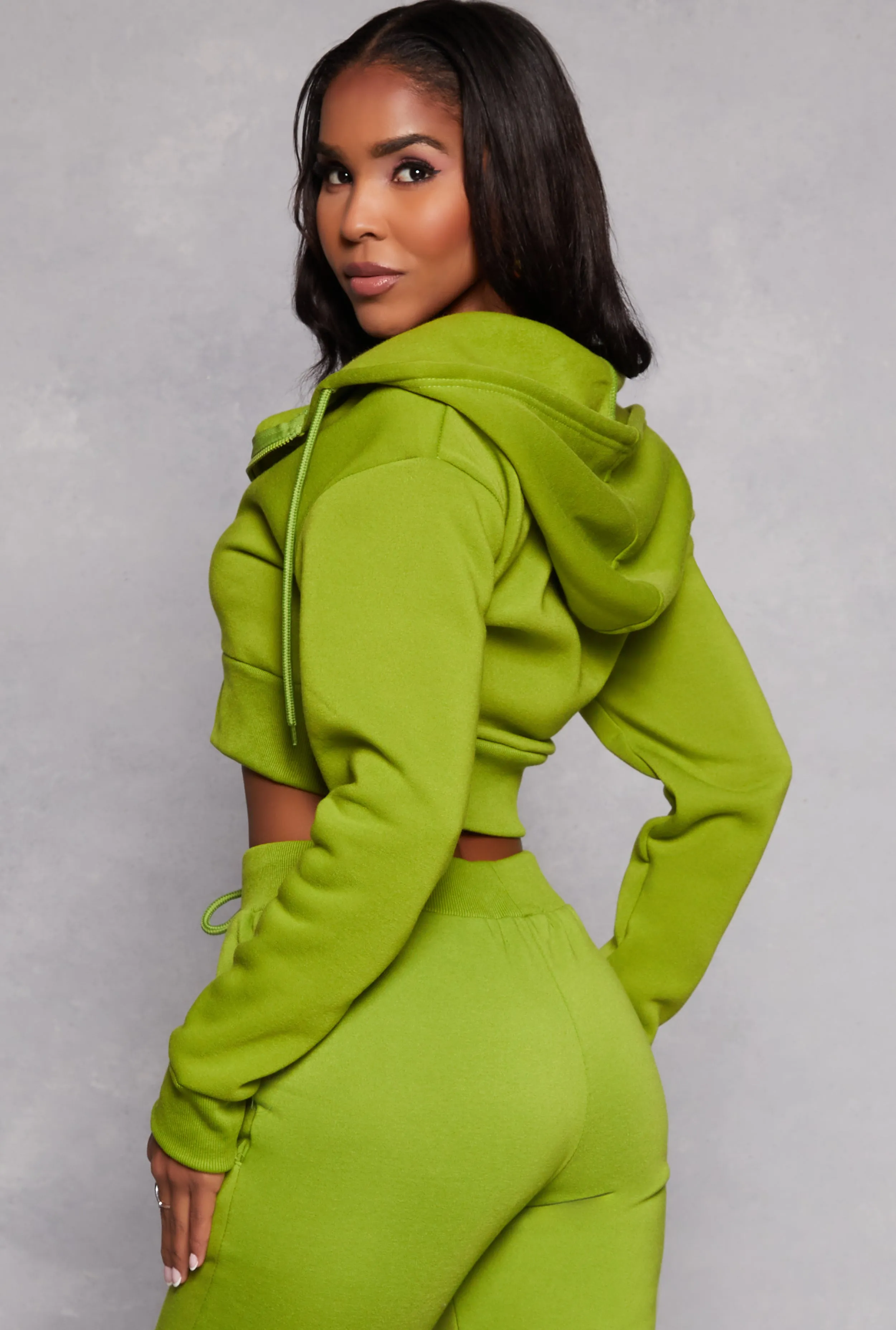 Fleece Solid Cropped Zip Front Hoodie sold by Rainbow product image thumbnail 3