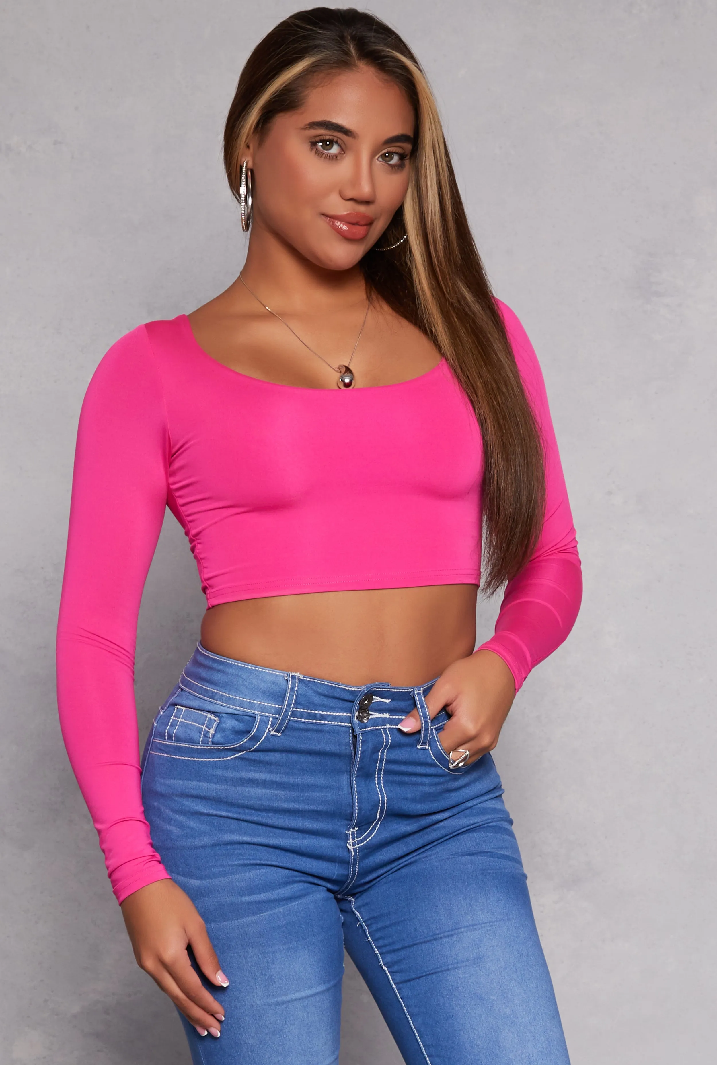Daisy Scoop Neck Long Sleeve Crop Top sold by Rainbow