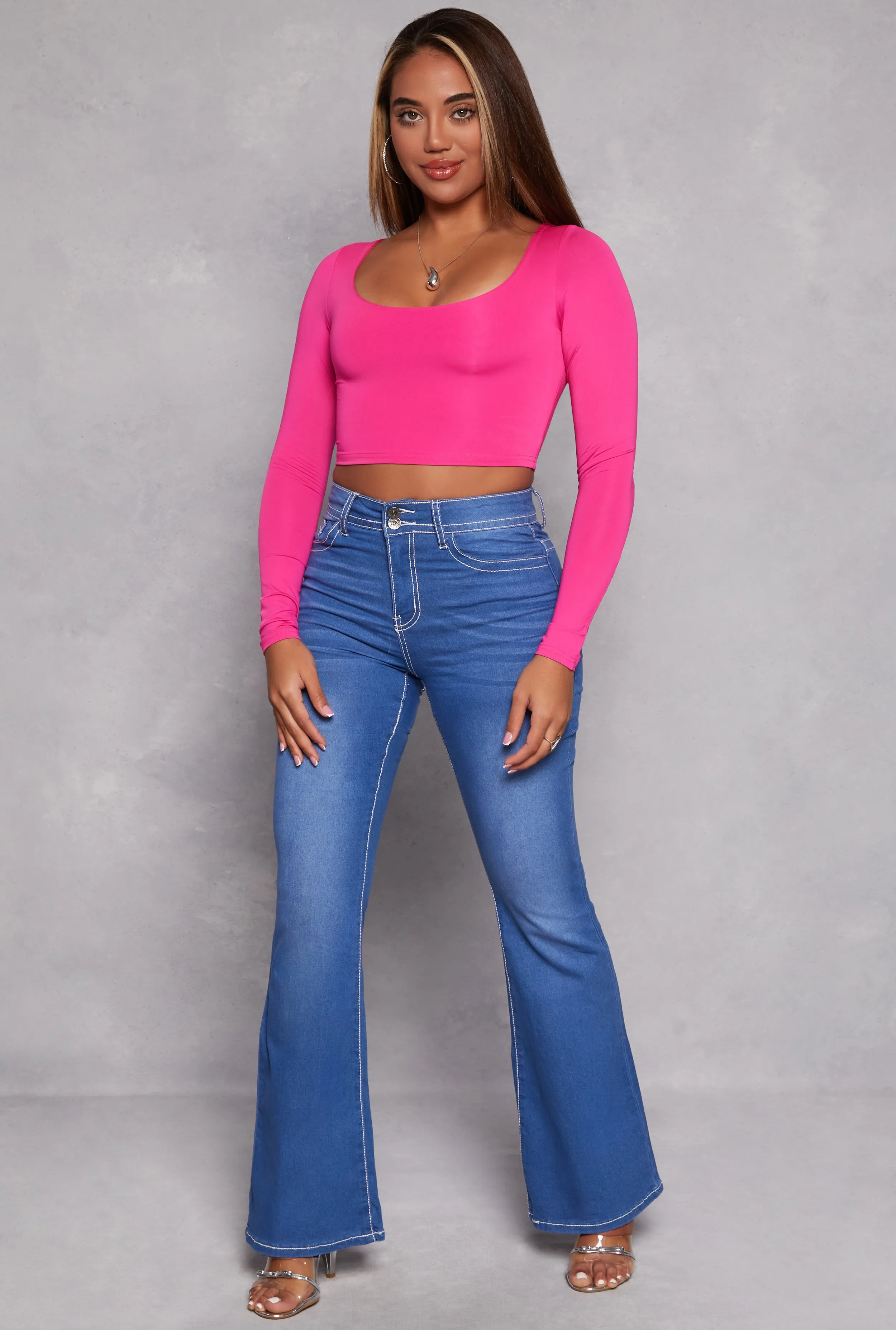 Daisy Scoop Neck Long Sleeve Crop Top sold by Rainbow product image thumbnail 2