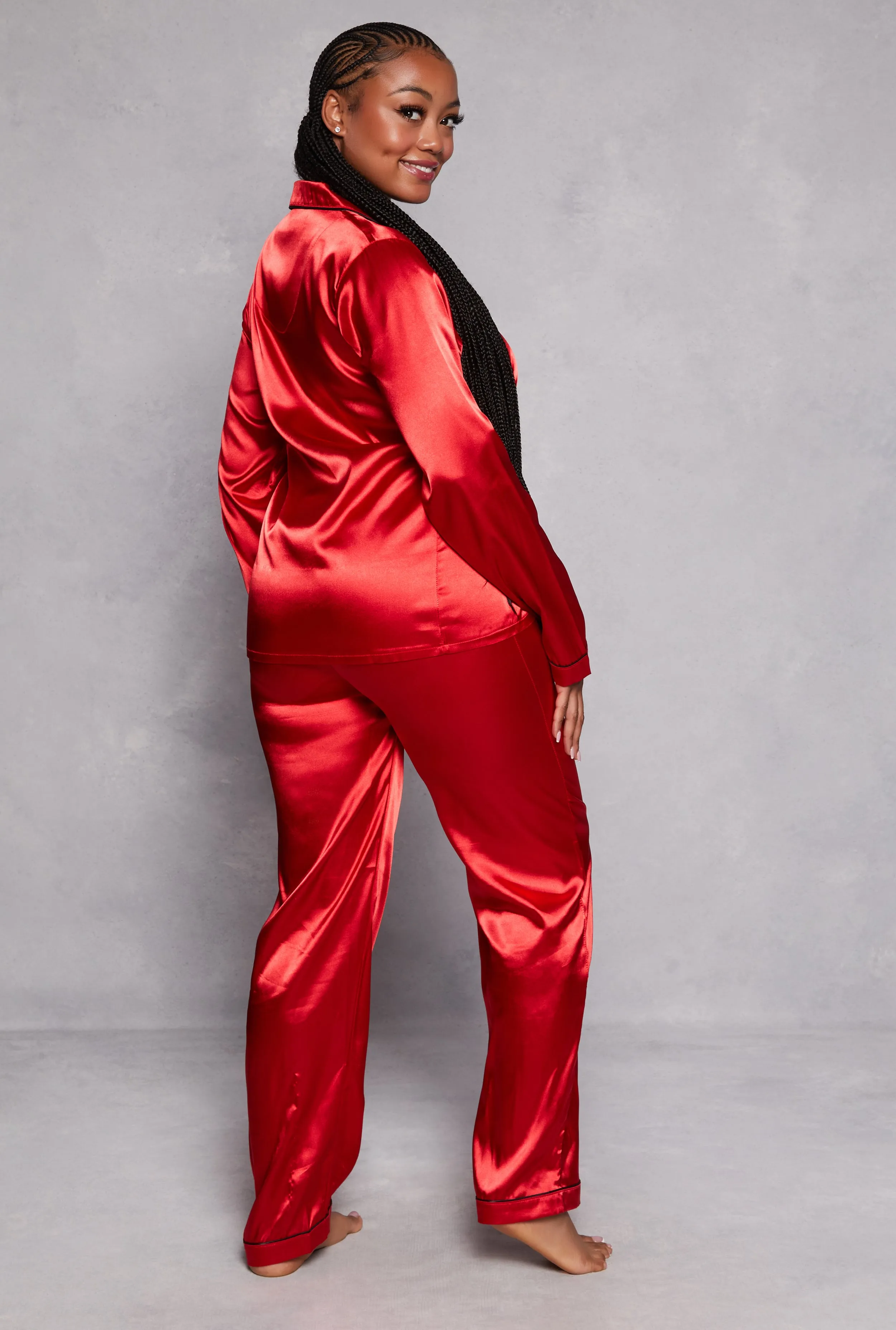 Plus Size Satin Notch Collar Pajama Shirt and Pants sold by Rainbow product image thumbnail 2