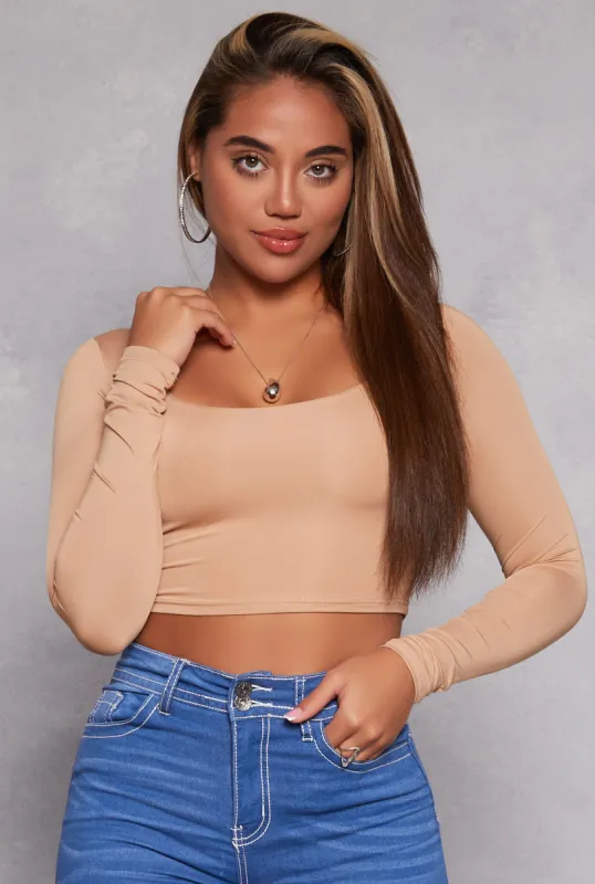 Daisy Scoop Neck Long Sleeve Crop Top sold by Rainbow