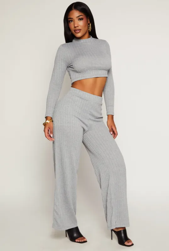 Cable Knit High Waisted Wide Leg Pants sold by Rainbow