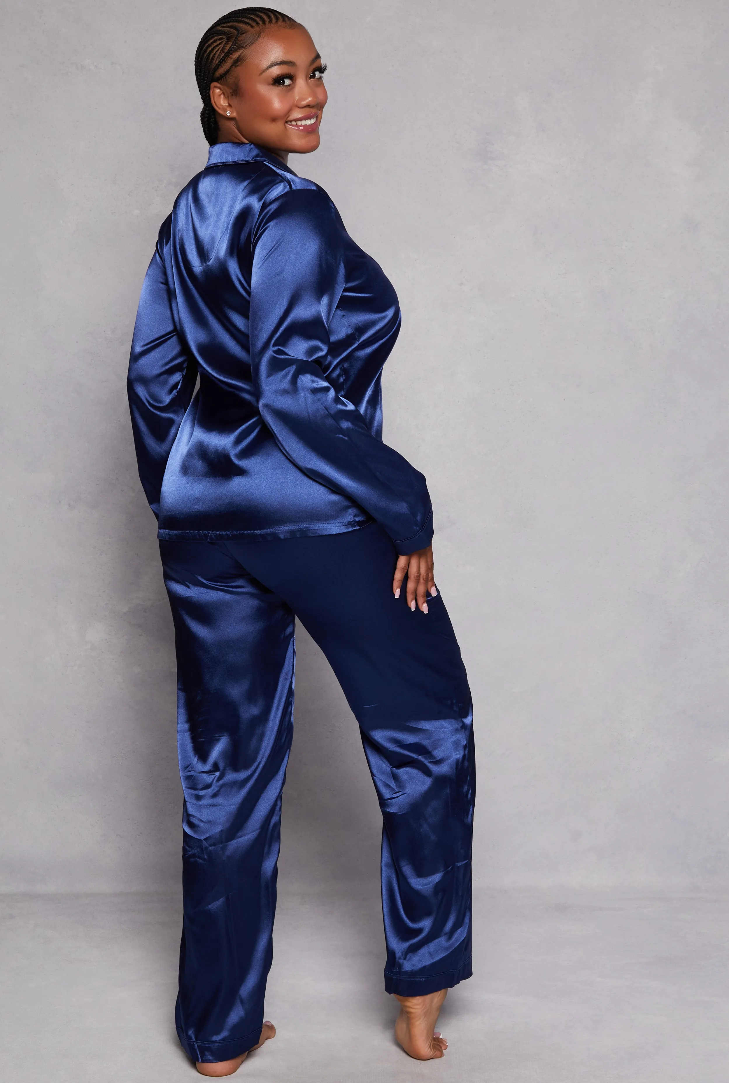 Plus Size Satin Notch Collar Pajama Shirt and Pants sold by Rainbow product image thumbnail 2