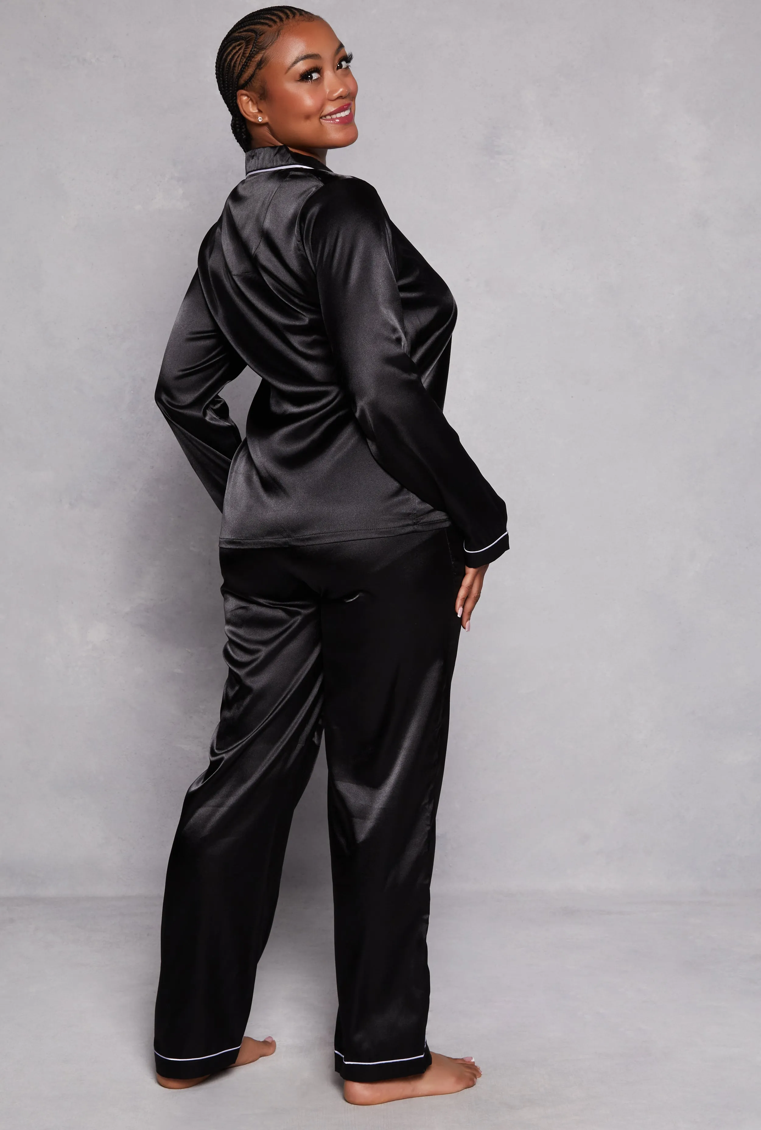 Plus Size Satin Notch Collar Pajama Shirt and Pants sold by Rainbow product image thumbnail 2