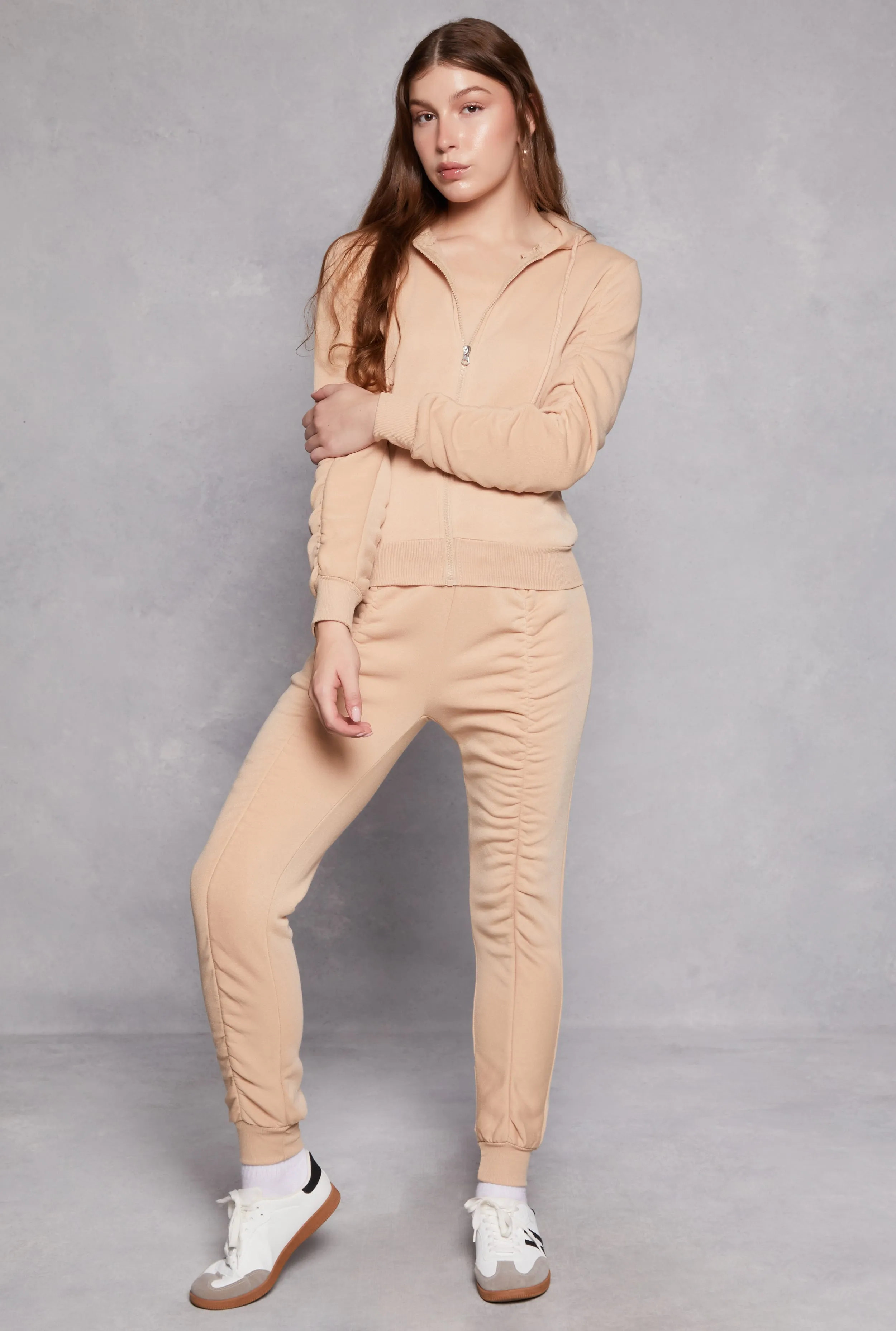 Ruched Sleeve Zip Front Hoodie sold by Rainbow product image thumbnail 2