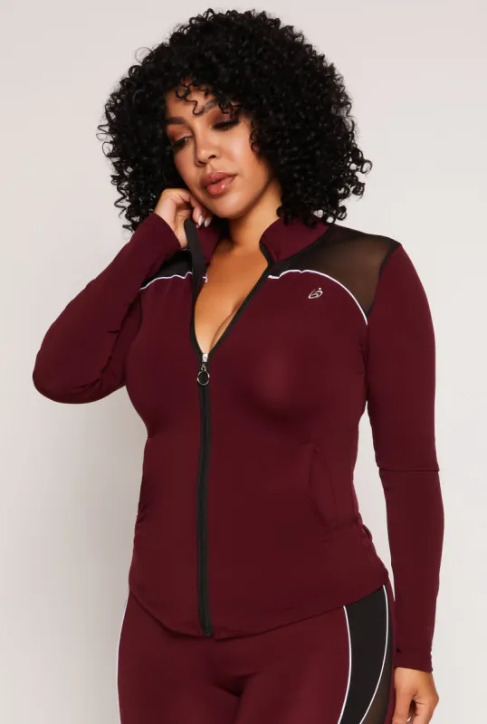 Plus Size Contrast Piping Zip Front Track Jacket sold by Rainbow
