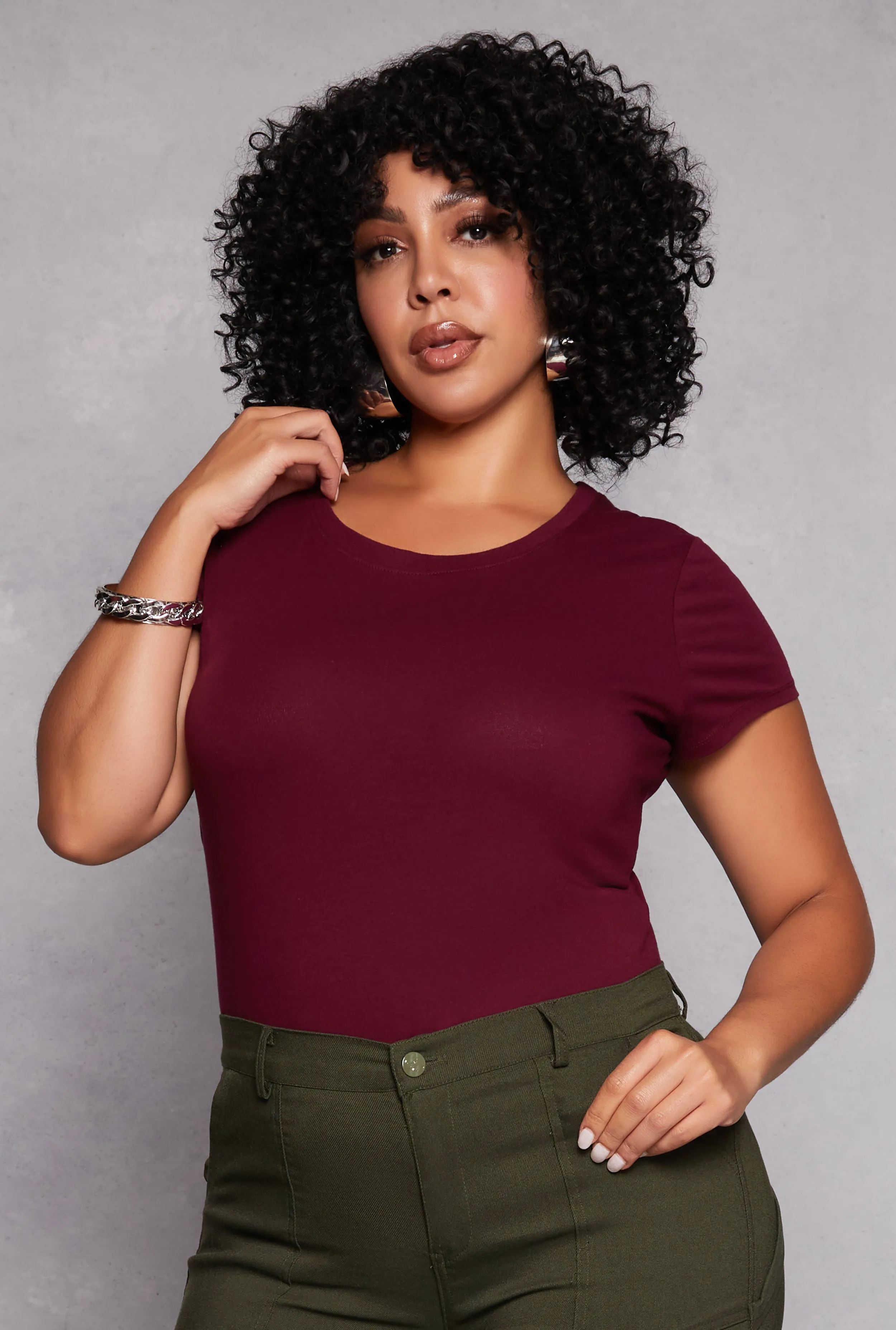 Plus Size Basic Short Sleeve Crew Neck Tee sold by Rainbow